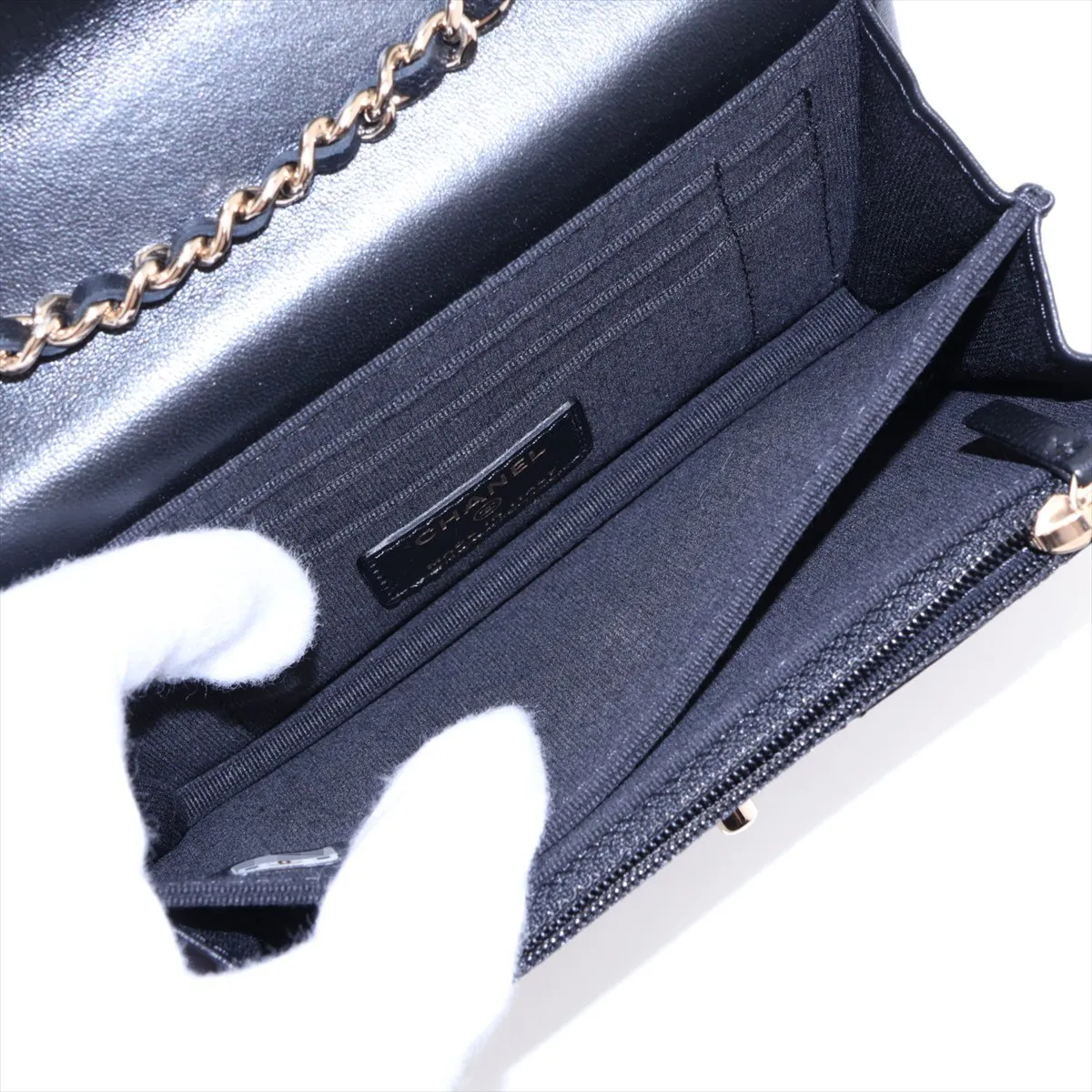 Trendy CC Lambskin Chain Shoulder Bag, Black with Gold Hardware, Random Serial Number — view 6