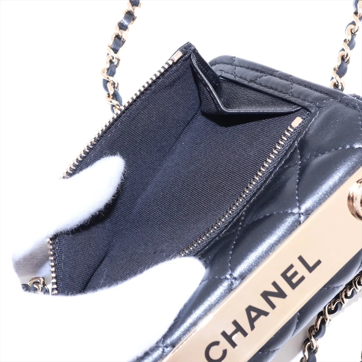 Trendy CC Lambskin Chain Shoulder Bag, Black with Gold Hardware, Random Serial Number — view 10
