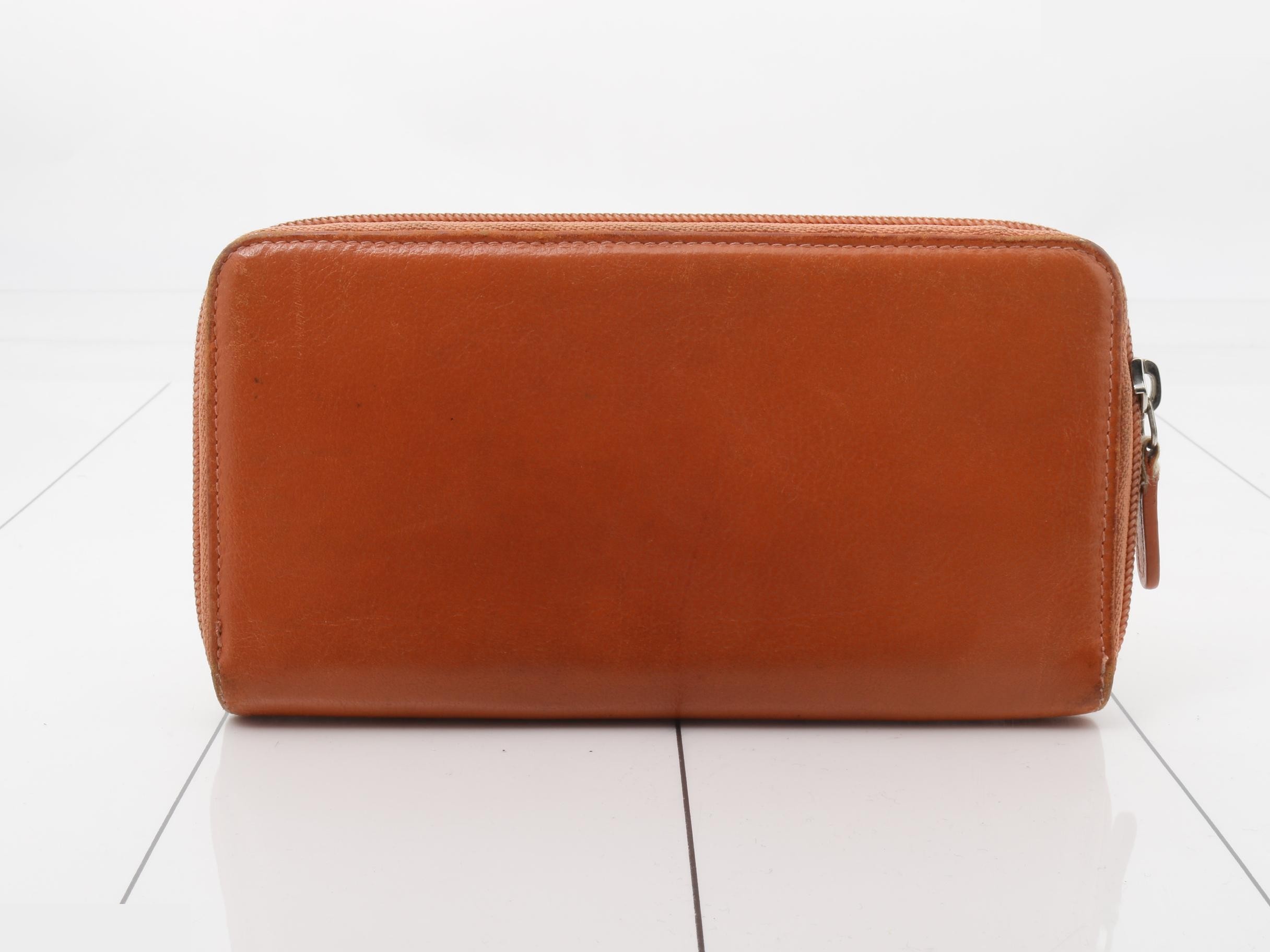 Leather Coco Mark jacket motif round zipper long wallet, orange — view 2