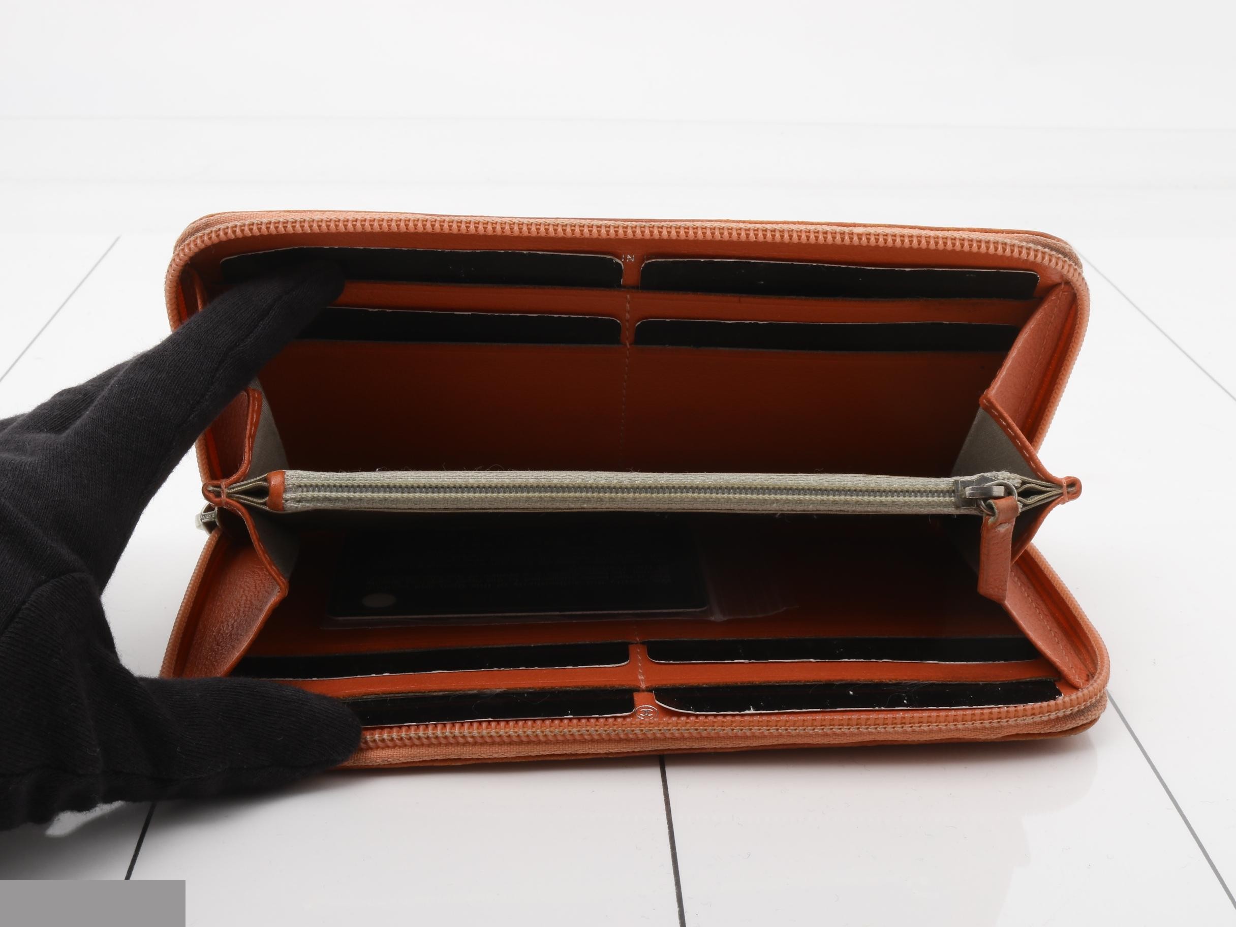 Leather Coco Mark jacket motif round zipper long wallet, orange — view 4