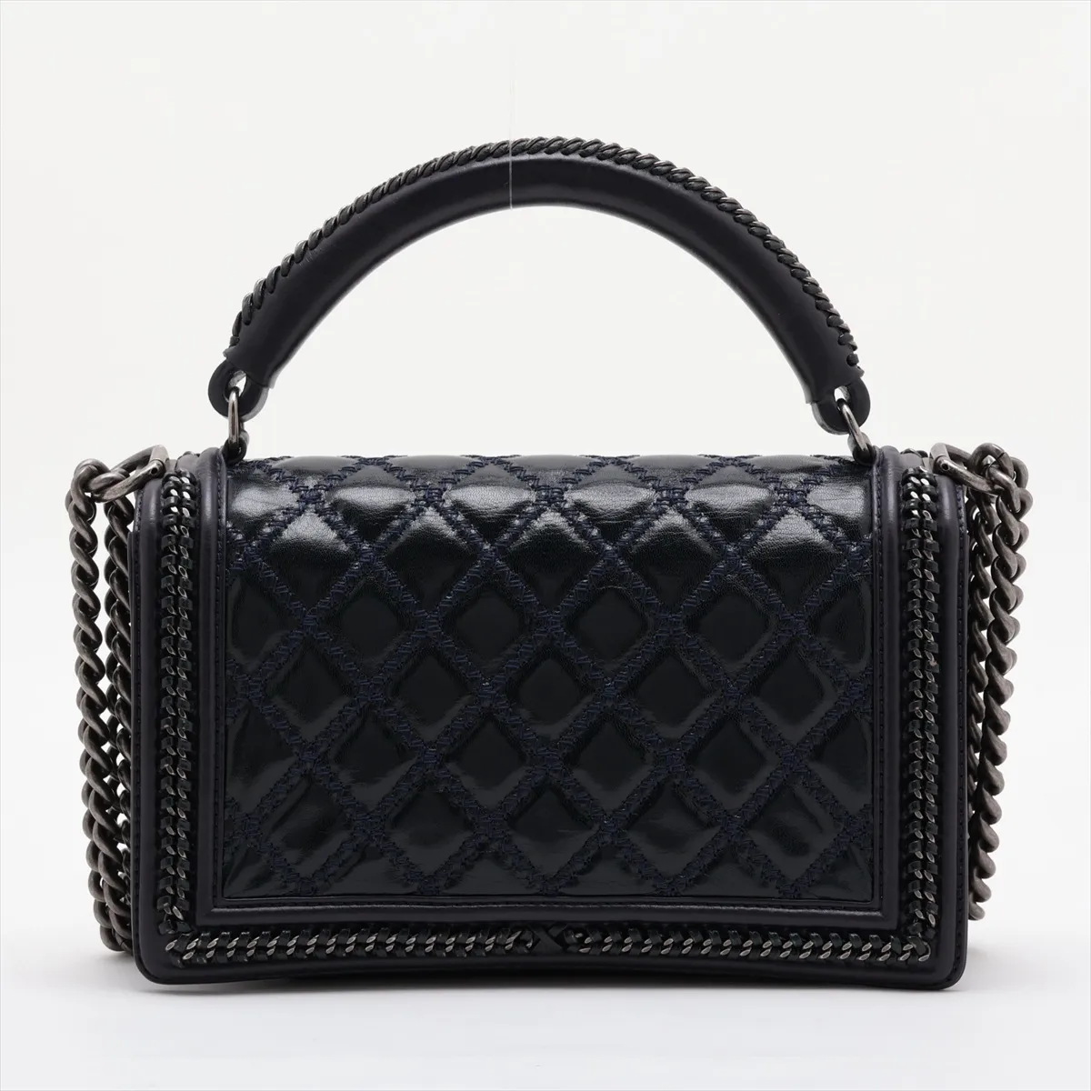 Boy Chanel 28 Large Leather Chain Shoulder Bag, Navy with Gunmetal Hardware, 21206419, Serial Number 21, A92193 — view 2