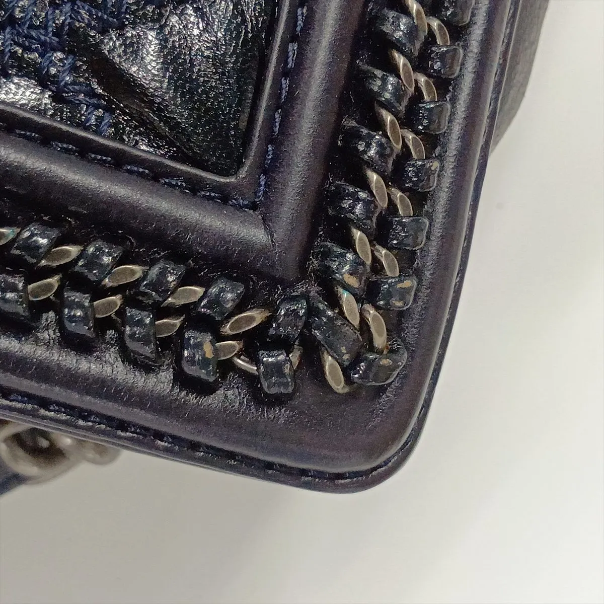Boy Chanel 28 Large Leather Chain Shoulder Bag, Navy with Gunmetal Hardware, 21206419, Serial Number 21, A92193 — view 13