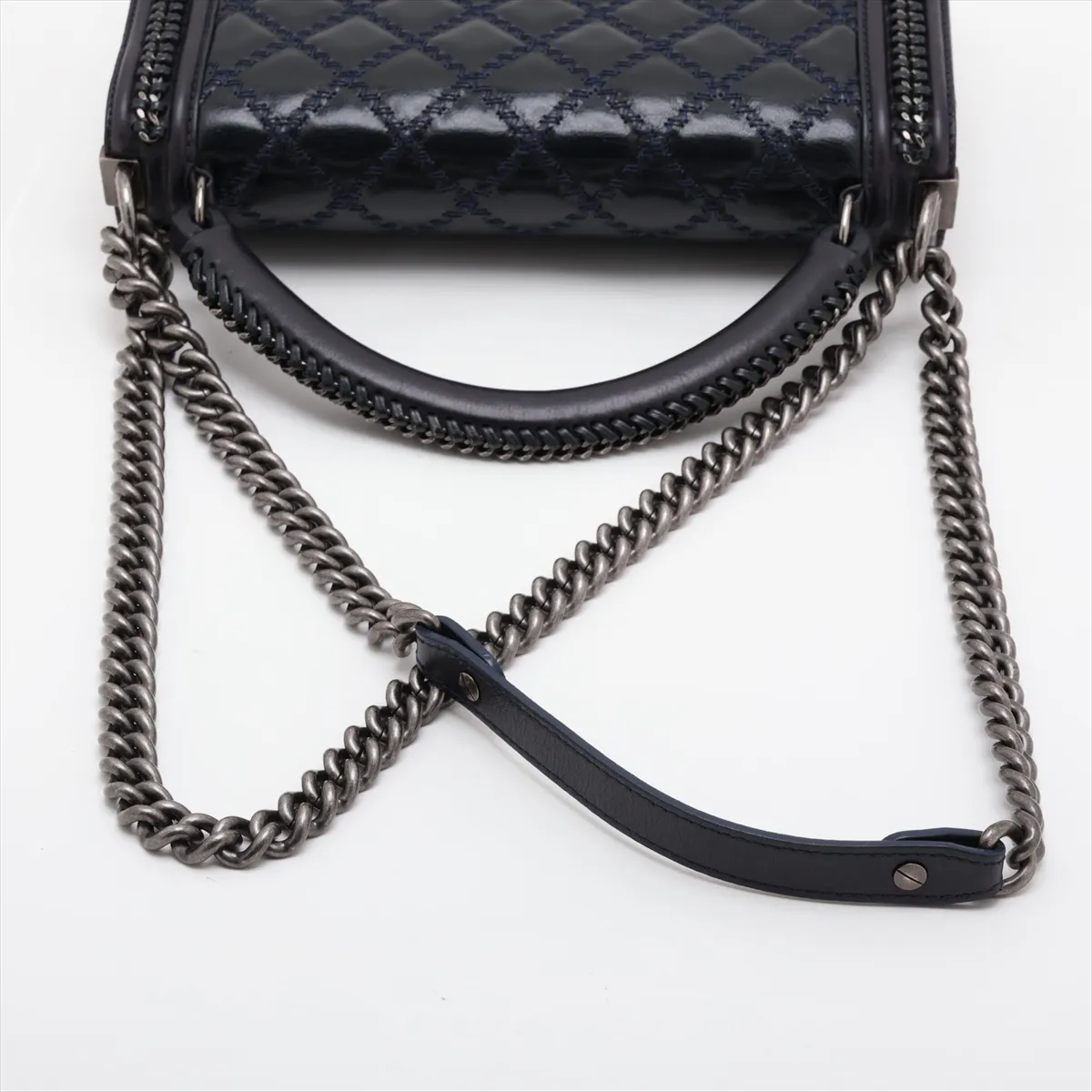 Boy Chanel 28 Large Leather Chain Shoulder Bag, Navy with Gunmetal Hardware, 21206419, Serial Number 21, A92193 — view 5