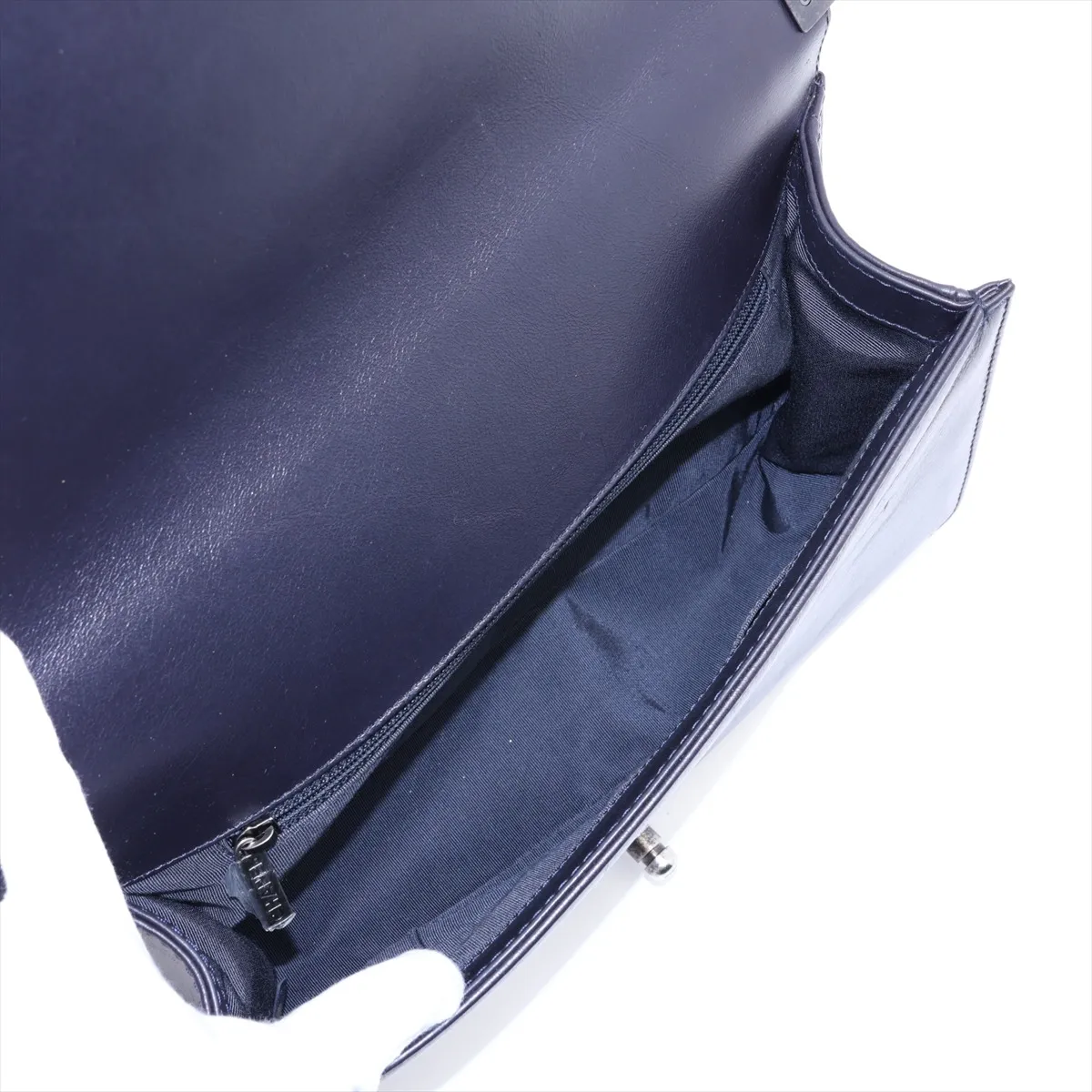 Boy Chanel 28 Large Leather Chain Shoulder Bag, Navy with Gunmetal Hardware, 21206419, Serial Number 21, A92193 — view 7