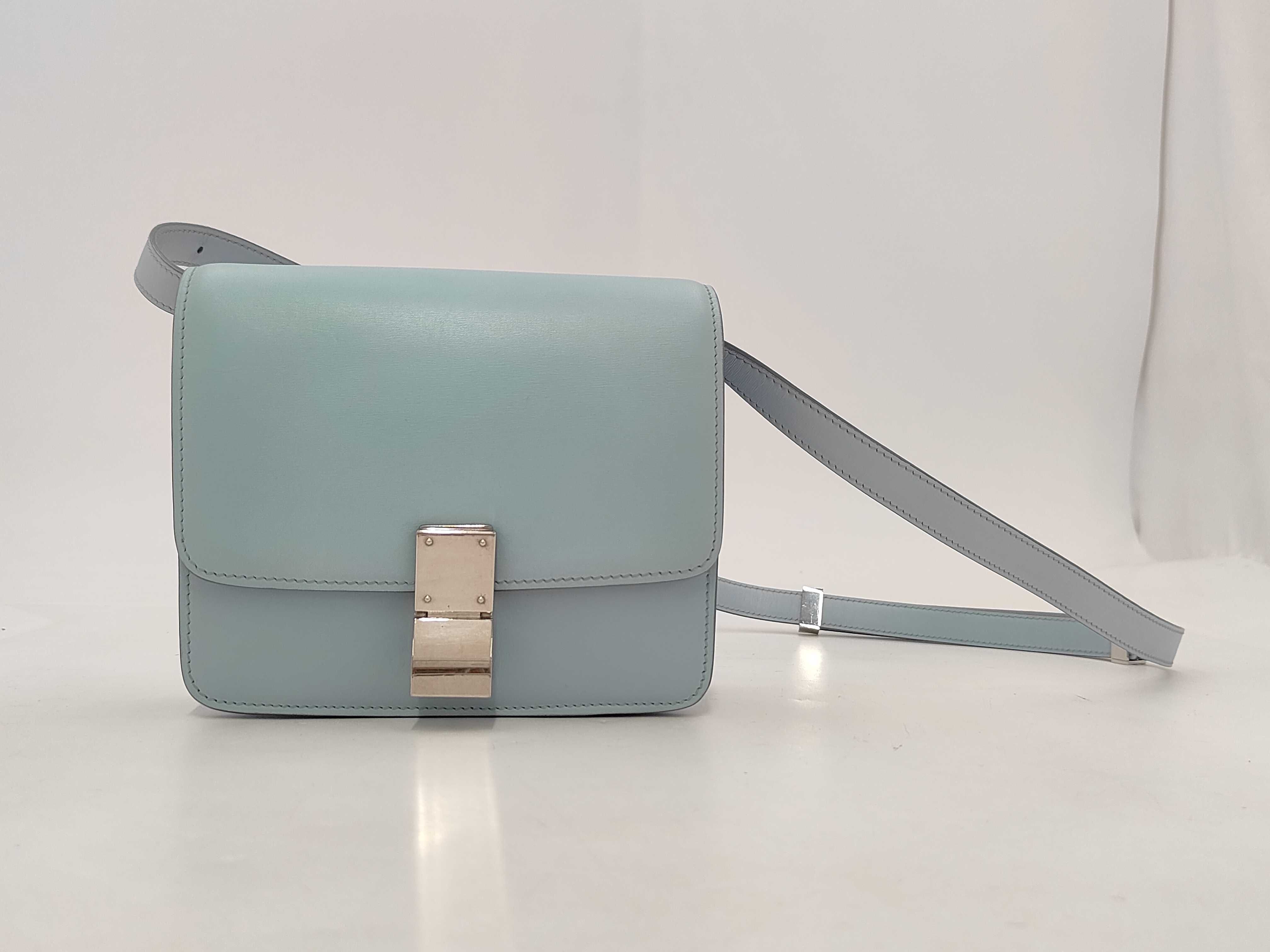 Classic Box Small Leather Shoulder Bag, Light Blue