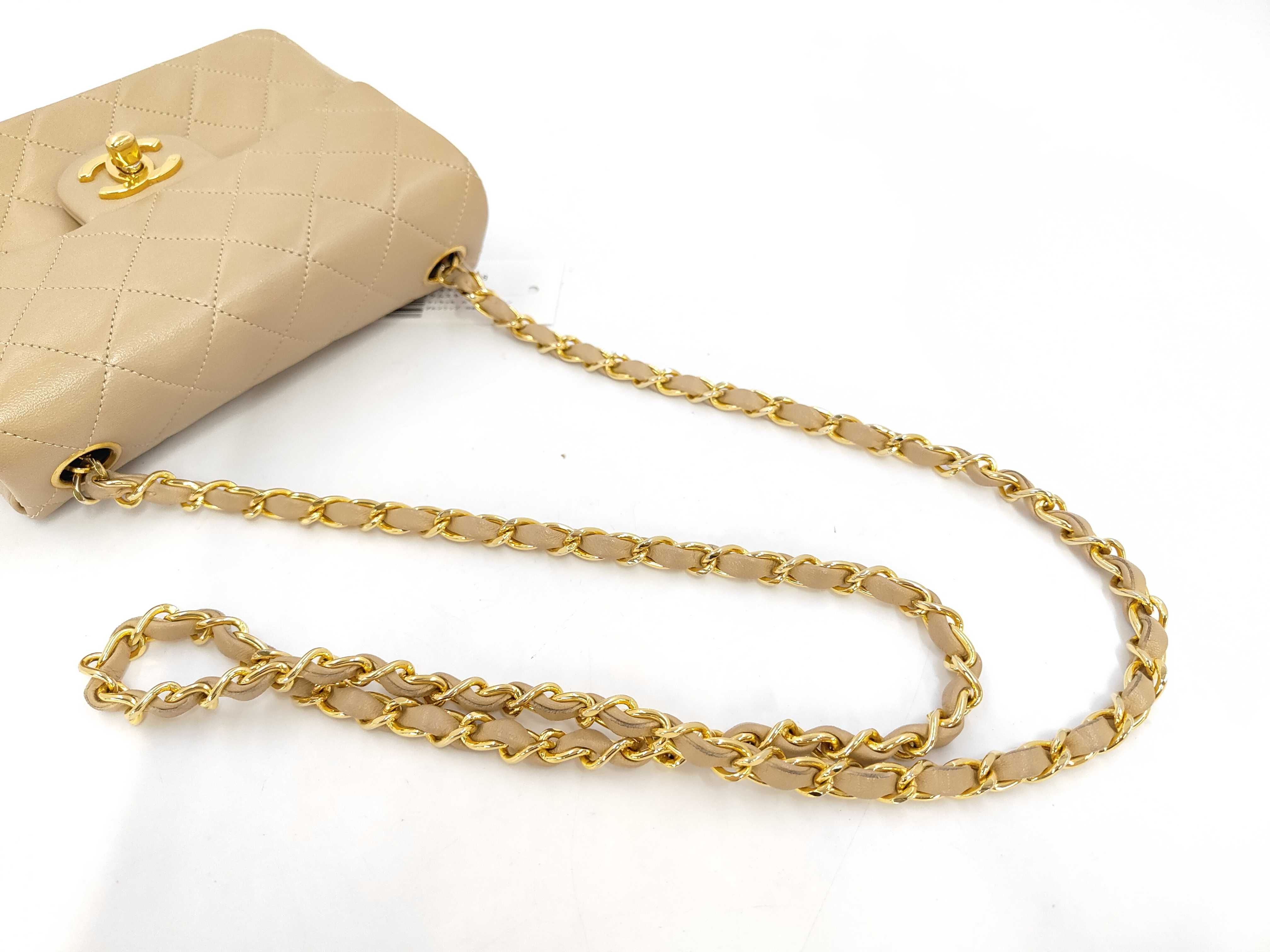 Lambskin Matelassé 20 Beige Single Flap Gold Hardware Chain Shoulder Bag — view 5