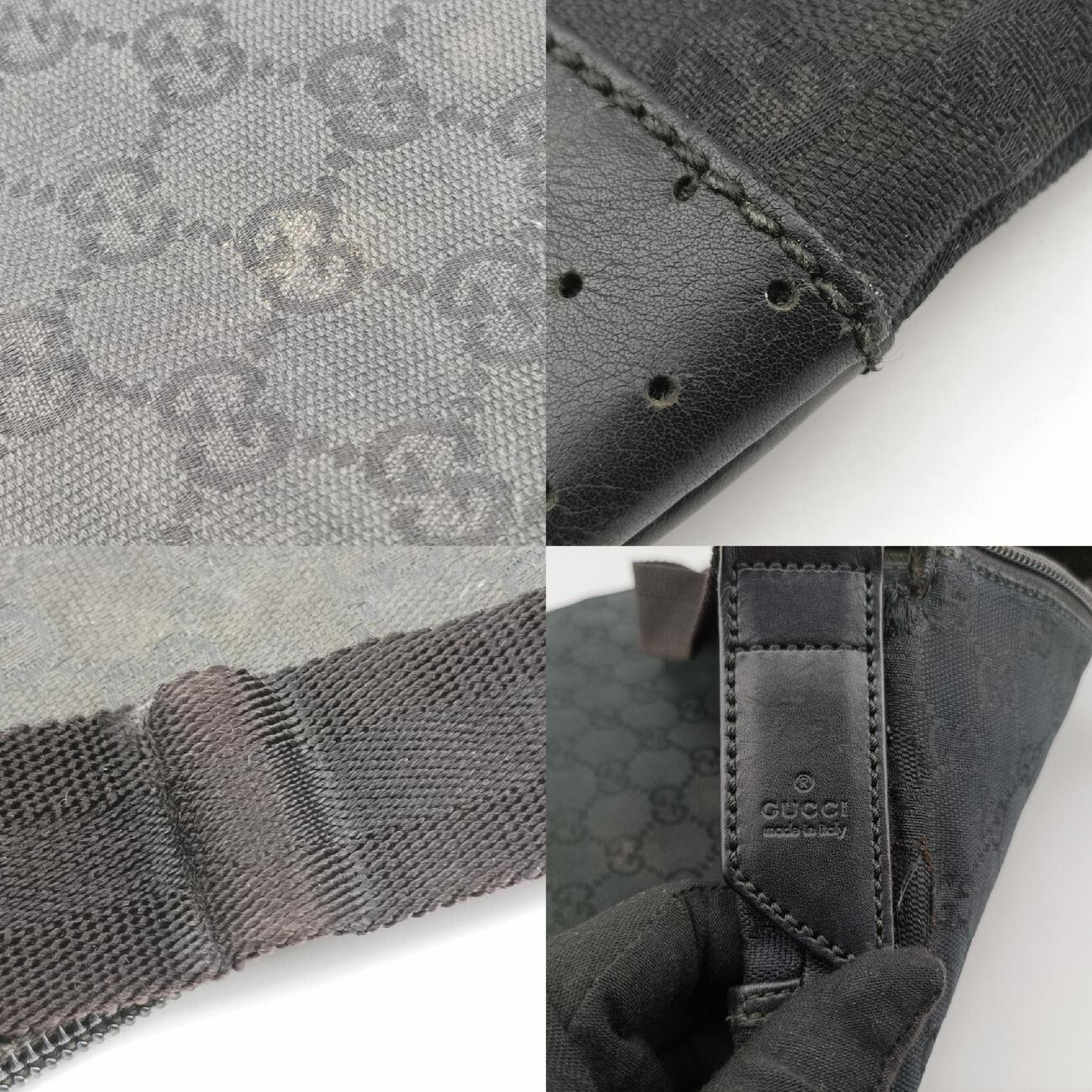 Flora Black Leather x Canvas Shoulder Bag 145857 E010120725 — view 11