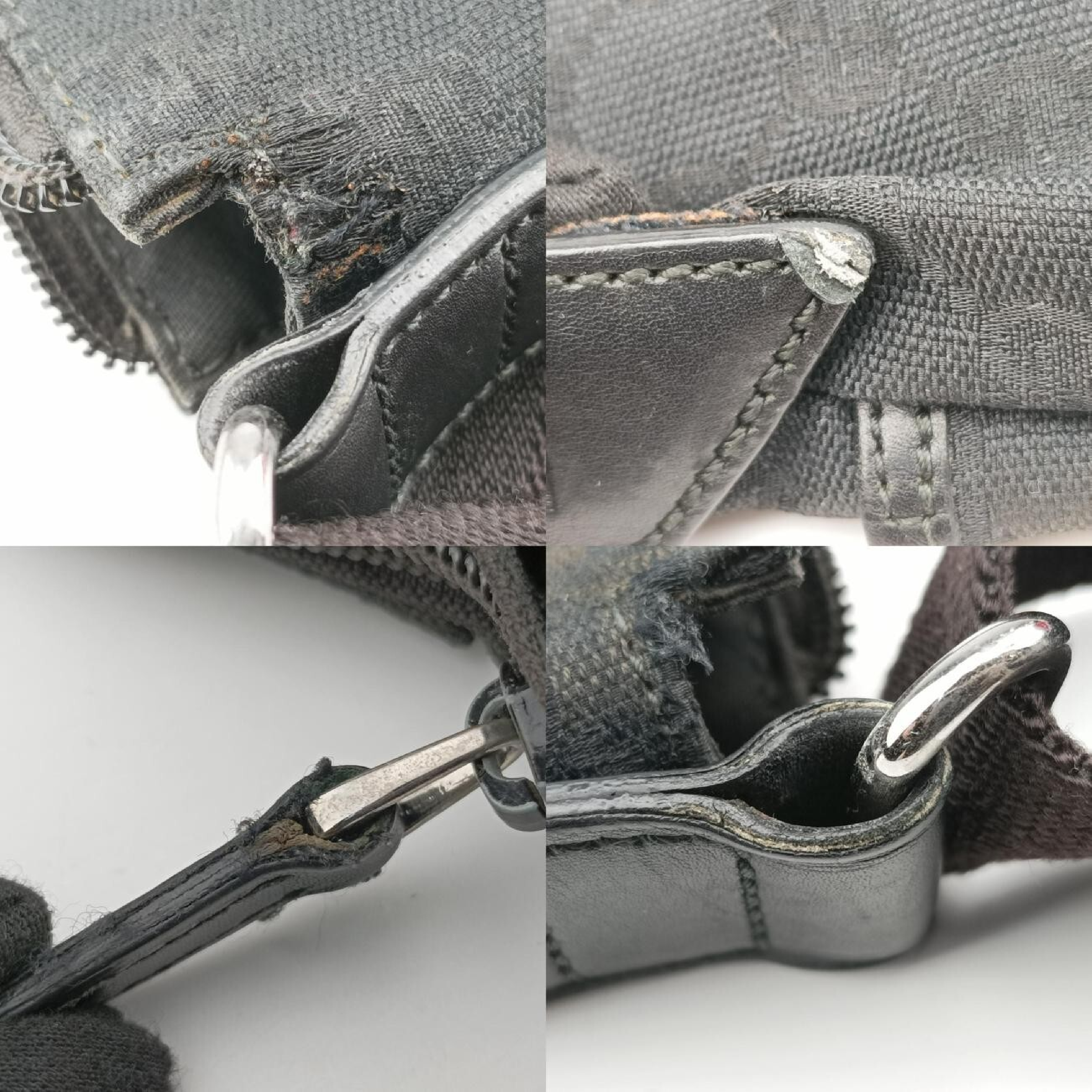 Flora Black Leather x Canvas Shoulder Bag 145857 E010120725 — view 10