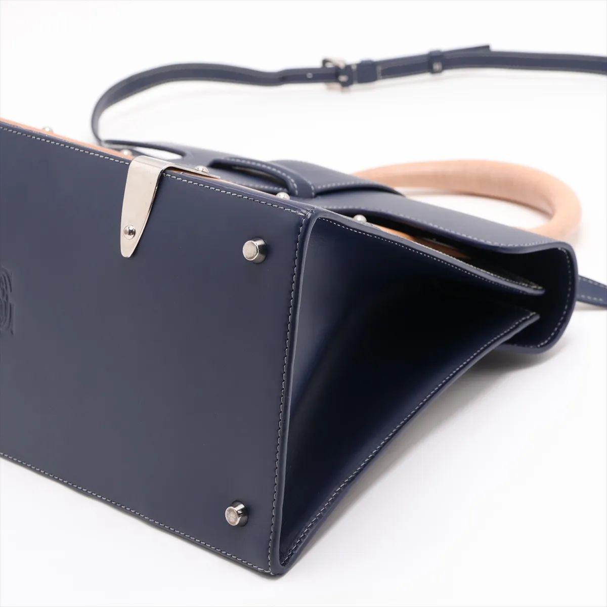 Saigon GM PVC x Leather 2-Way Handbag, Navy — view 3