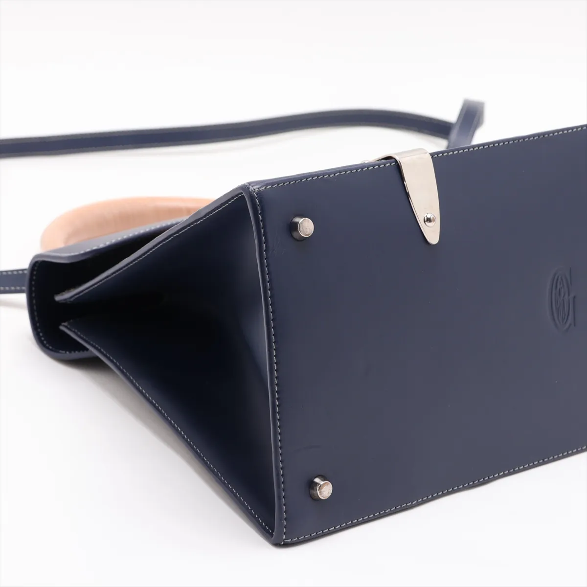Saigon GM PVC x Leather 2-Way Handbag, Navy — view 4