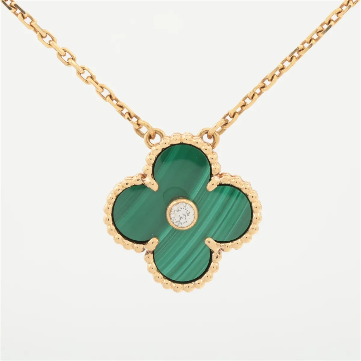 Vintage Alhambra Malachite Diamond Necklace 750(YG) 7.0g JE035776 Stone Scar