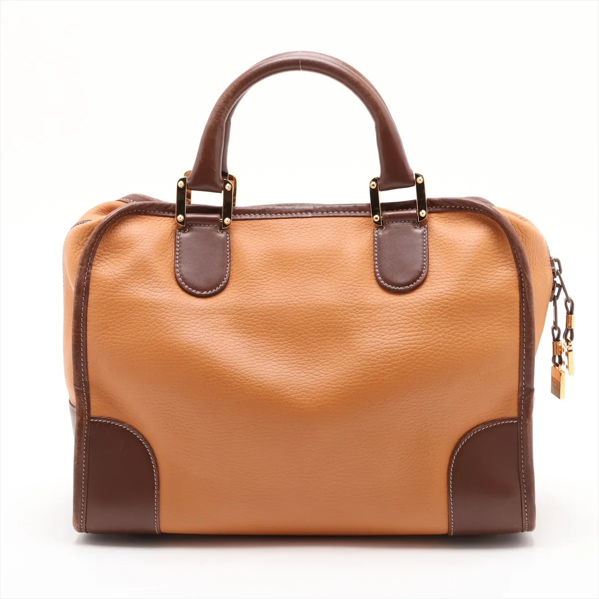 Amazona 32 Leather Handbag, Beige x Brown — view 2