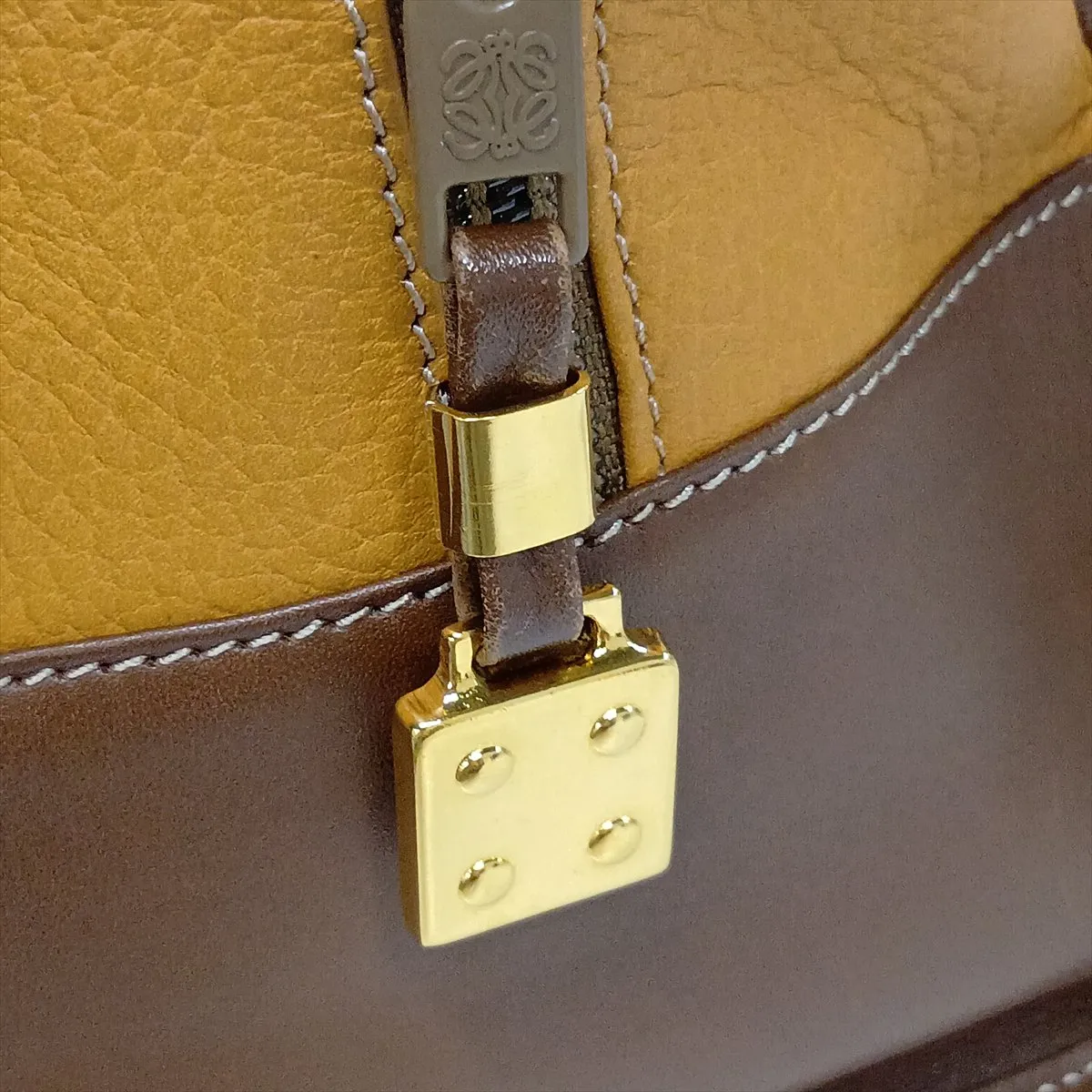 Amazona 32 Leather Handbag, Beige x Brown — view 12