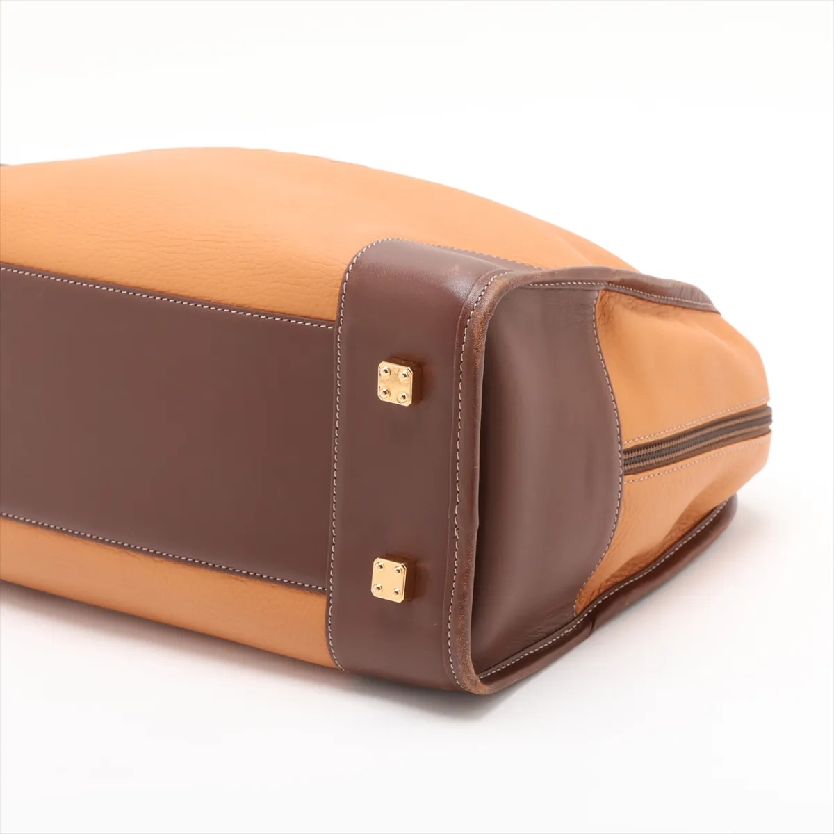 Amazona 32 Leather Handbag, Beige x Brown — view 3