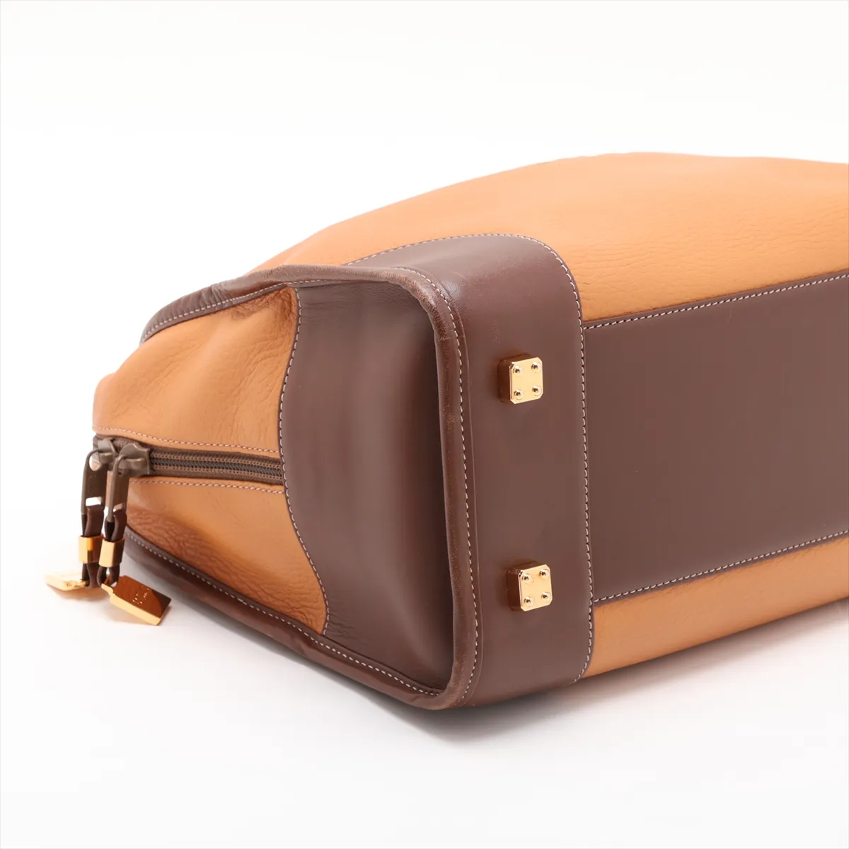 Amazona 32 Leather Handbag, Beige x Brown — view 4