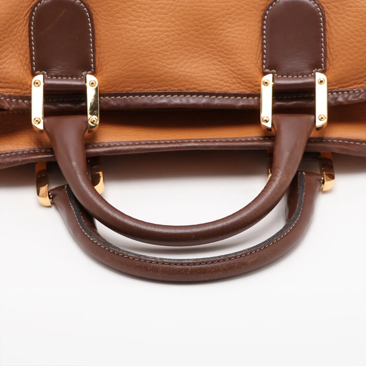Amazona 32 Leather Handbag, Beige x Brown — view 5