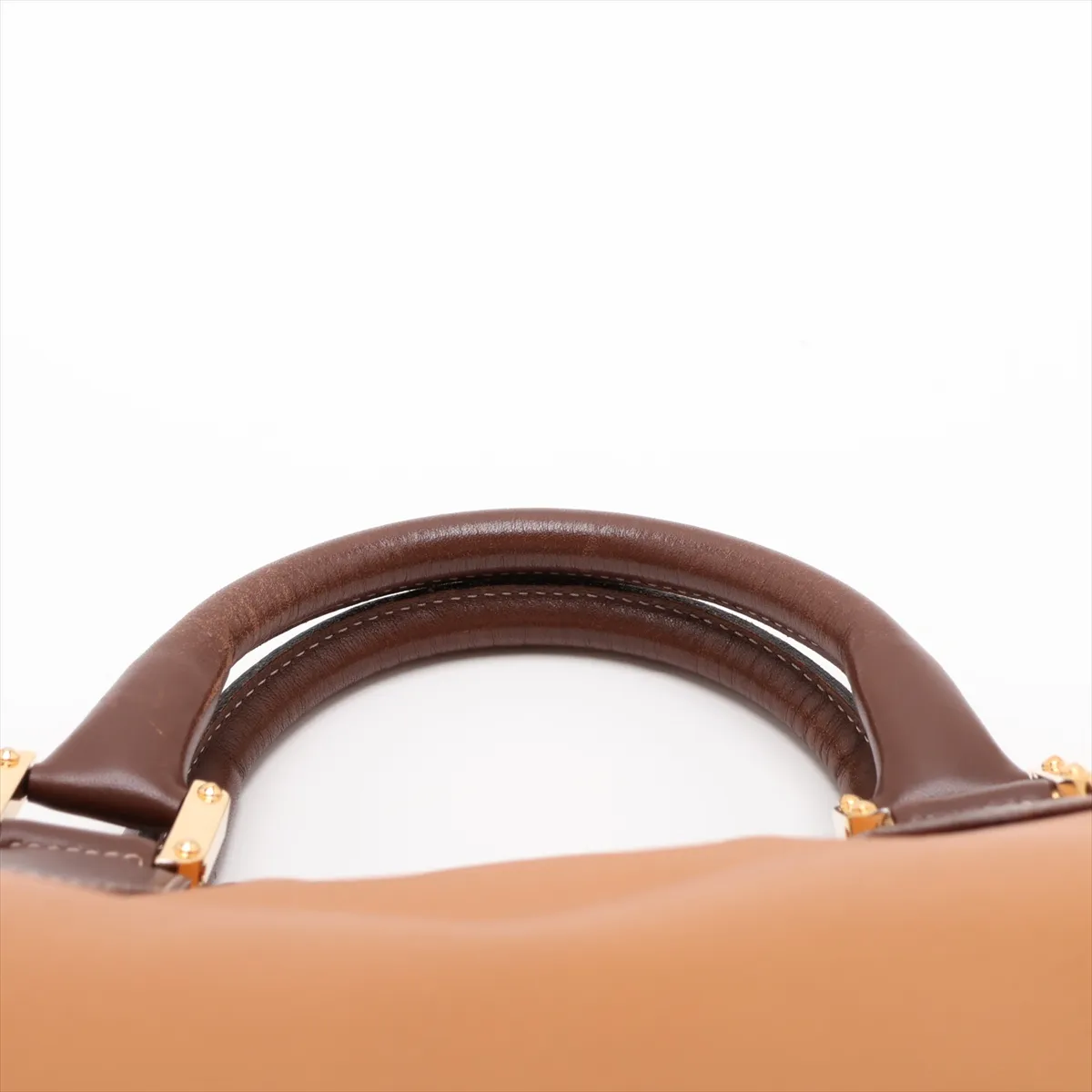 Amazona 32 Leather Handbag, Beige x Brown — view 6