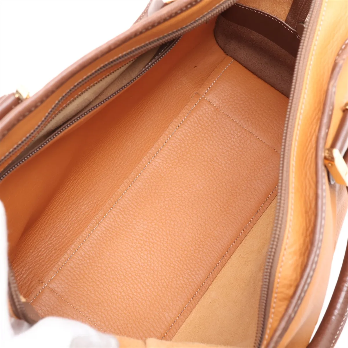 Amazona 32 Leather Handbag, Beige x Brown — view 7