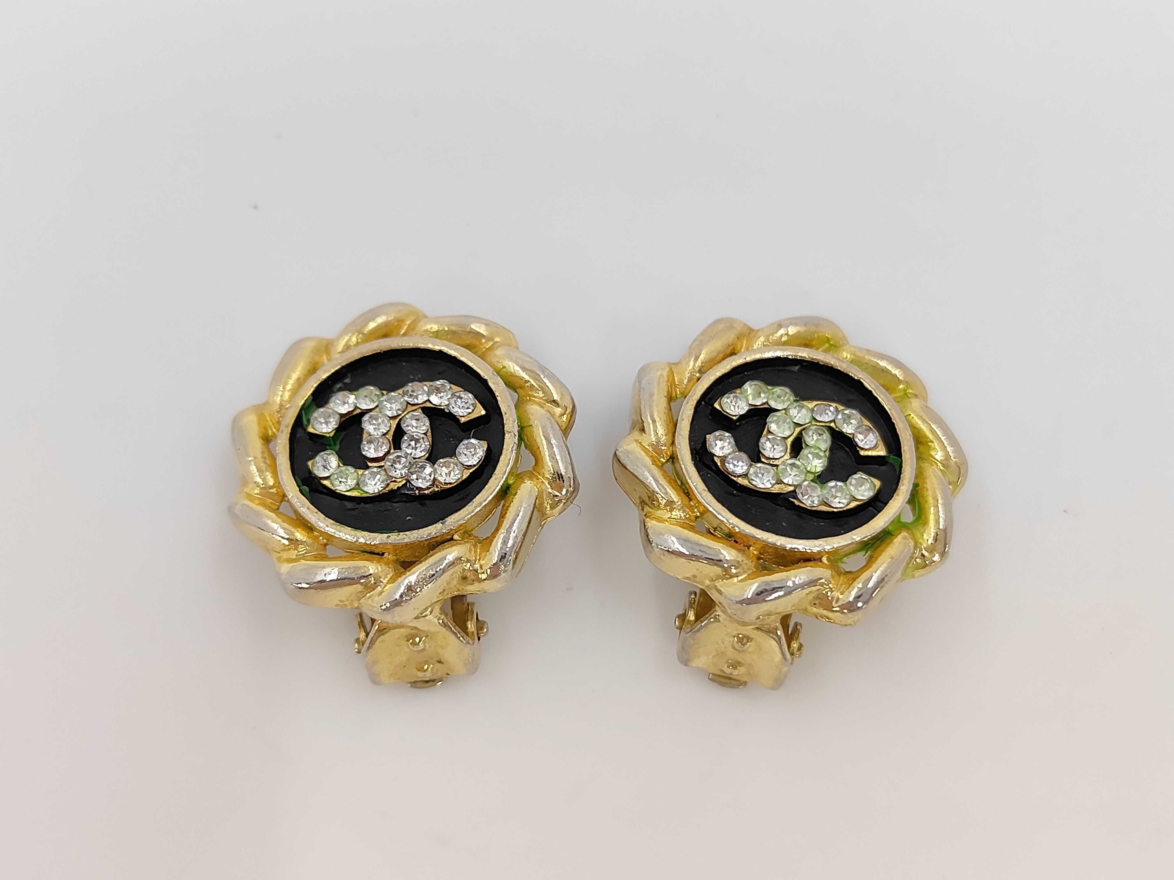 Coco Mark Gold Black Rhinestone Earrings