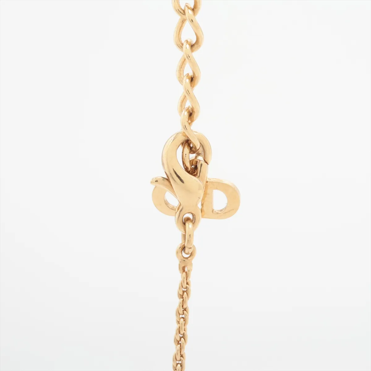 necklace, gold plated with faux pearls. Shows wear, tarnishing, and discoloration. — view 3