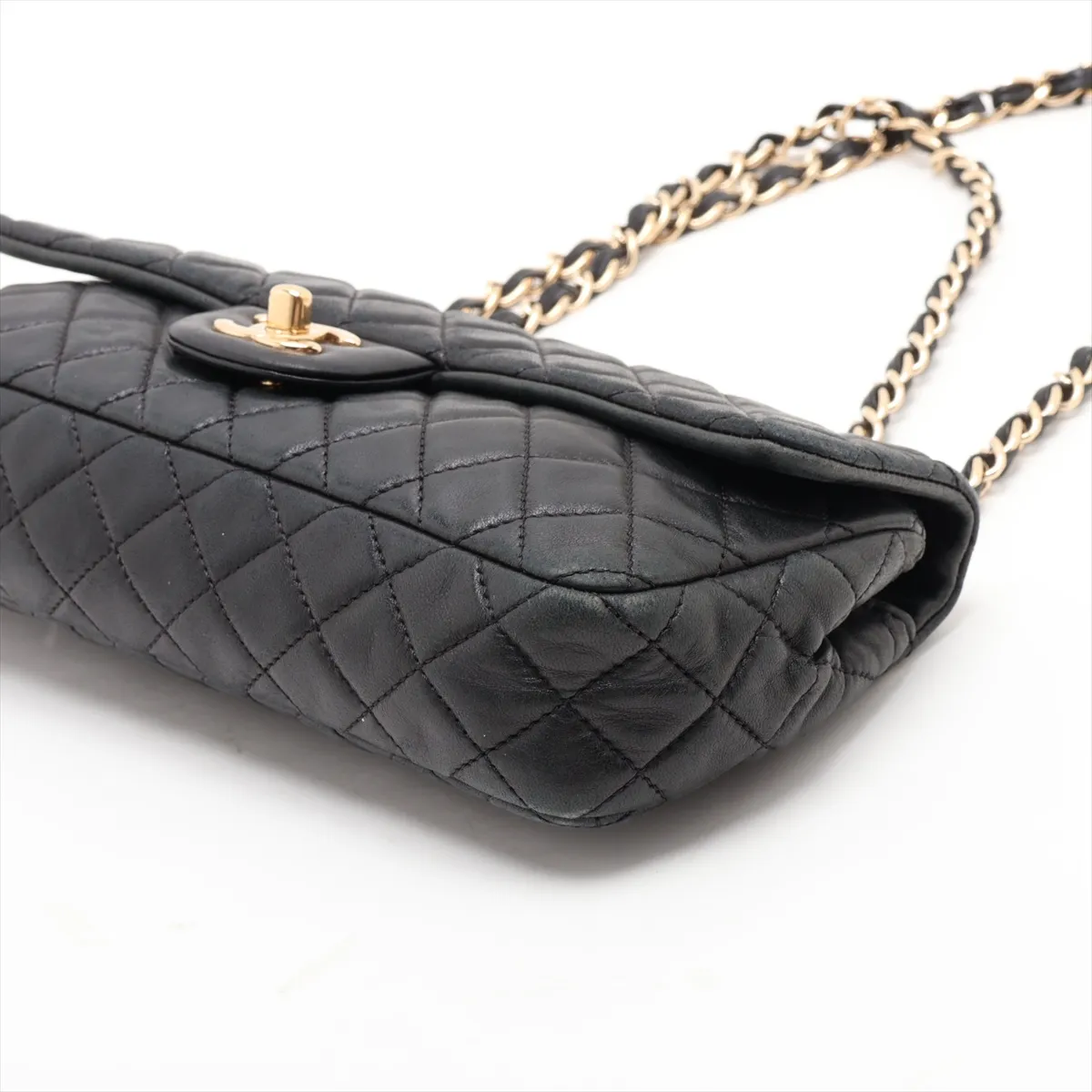Matelassé Leather Single Flap Double Chain Bag, Heart Design, Black with Gold Hardware, 13361316 (Serial Number 13) — view 3