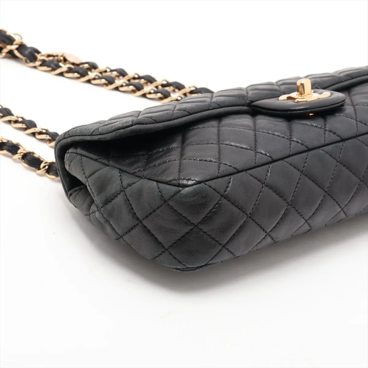 Matelassé Leather Single Flap Double Chain Bag, Heart Design, Black with Gold Hardware, 13361316 (Serial Number 13) — view 4