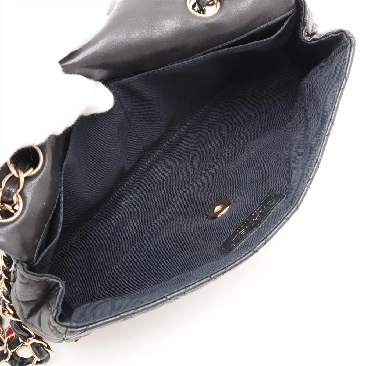 Matelassé Leather Single Flap Double Chain Bag, Heart Design, Black with Gold Hardware, 13361316 (Serial Number 13) — view 7