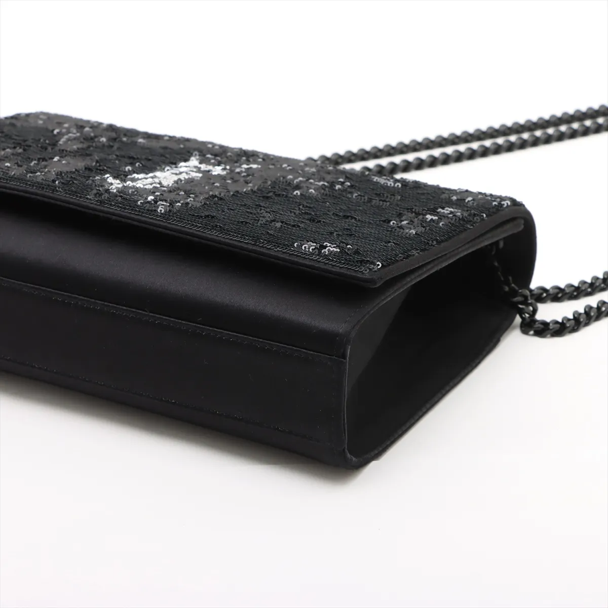 Kate Sequin x Silk Satin Chain Shoulder Bag, Black, 487241 — view 3