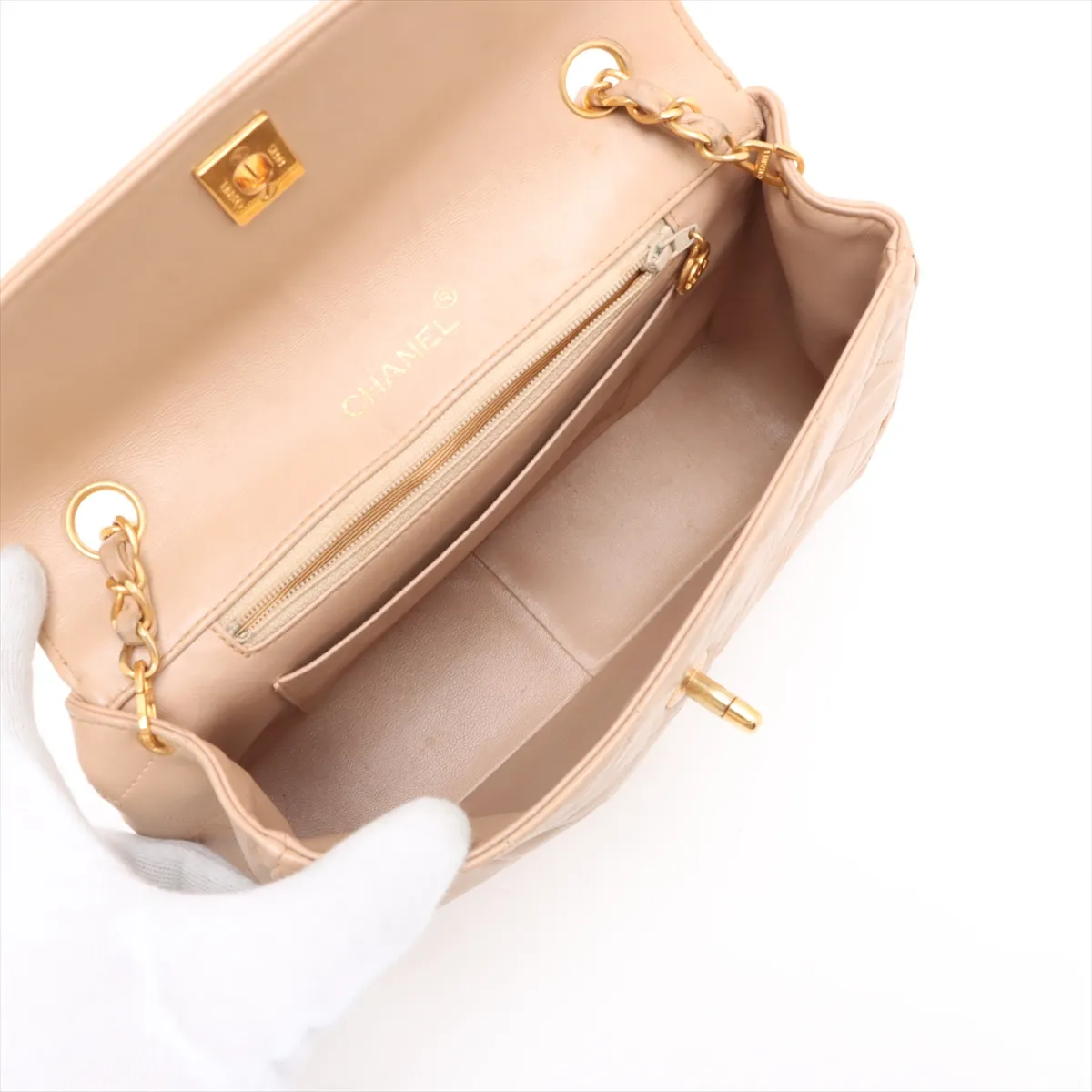 Matelasse Lambskin Single Flap Single Chain Bag Beige Gold Hardware 1697725 No. 1 — view 6