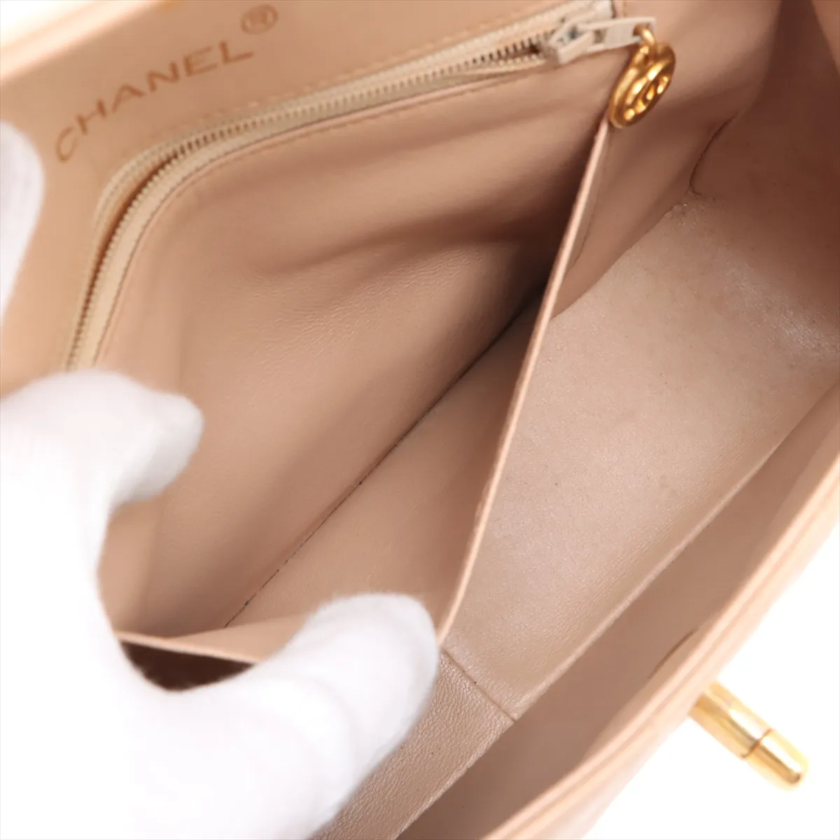 Matelasse Lambskin Single Flap Single Chain Bag Beige Gold Hardware 1697725 No. 1 — view 8