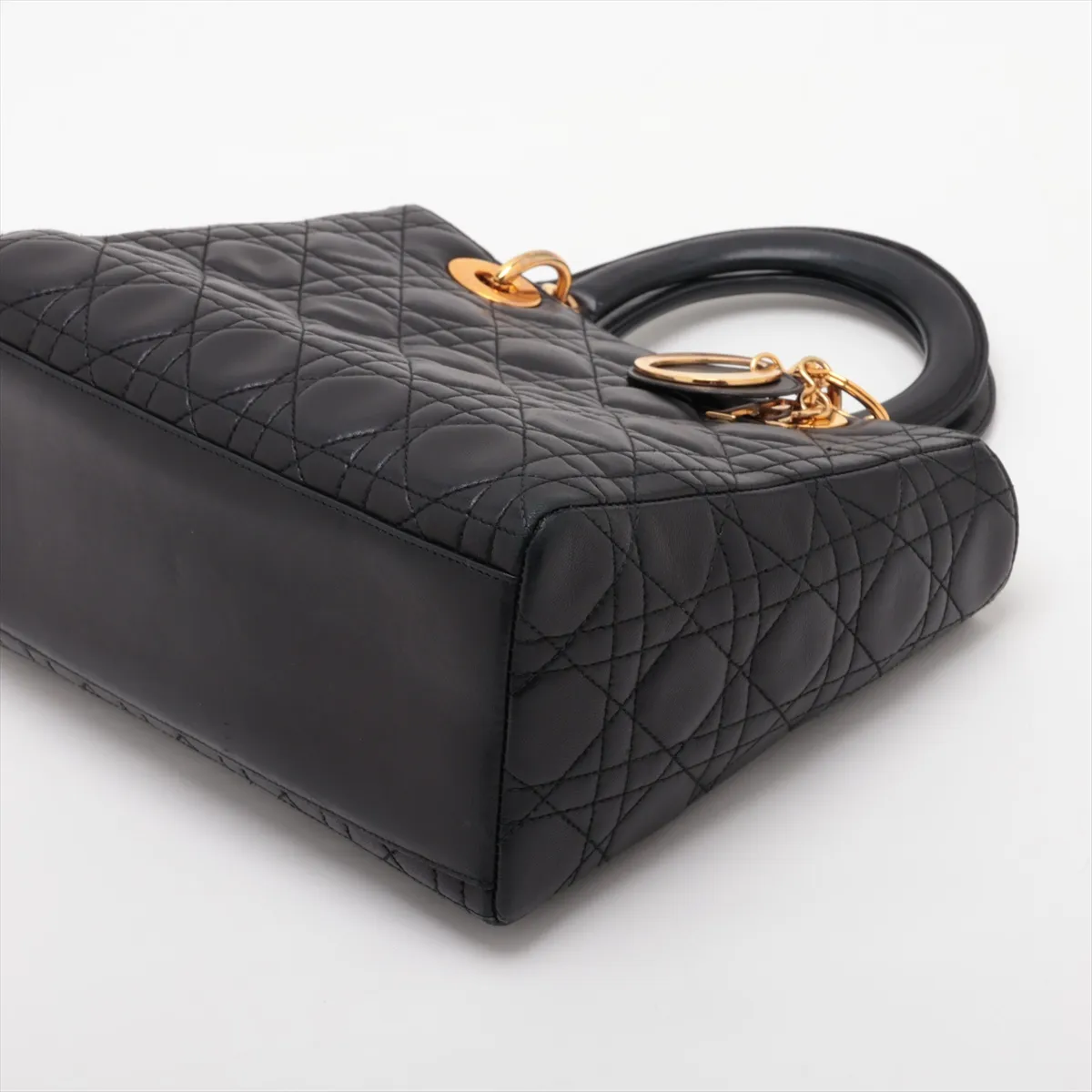 Cannage Lady Dior Leather 2-Way Handbag, Black — view 3