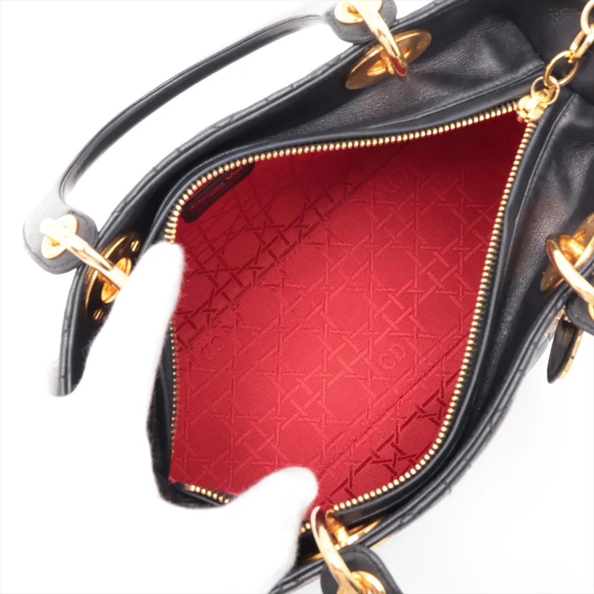 Cannage Lady Dior Leather 2-Way Handbag, Black — view 8