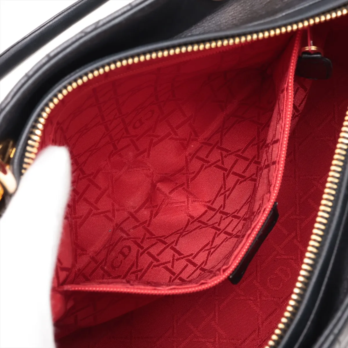 Cannage Lady Dior Leather 2-Way Handbag, Black — view 9