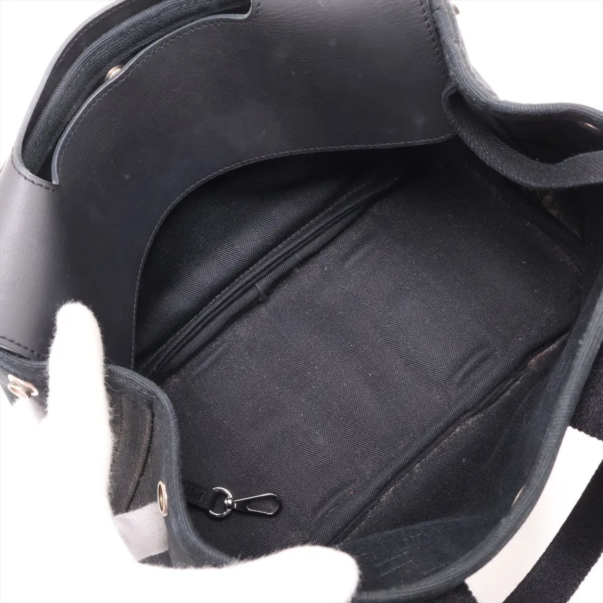 Valparaiso PM Toile Chevron x Leather Black Silver Hardware — view 7
