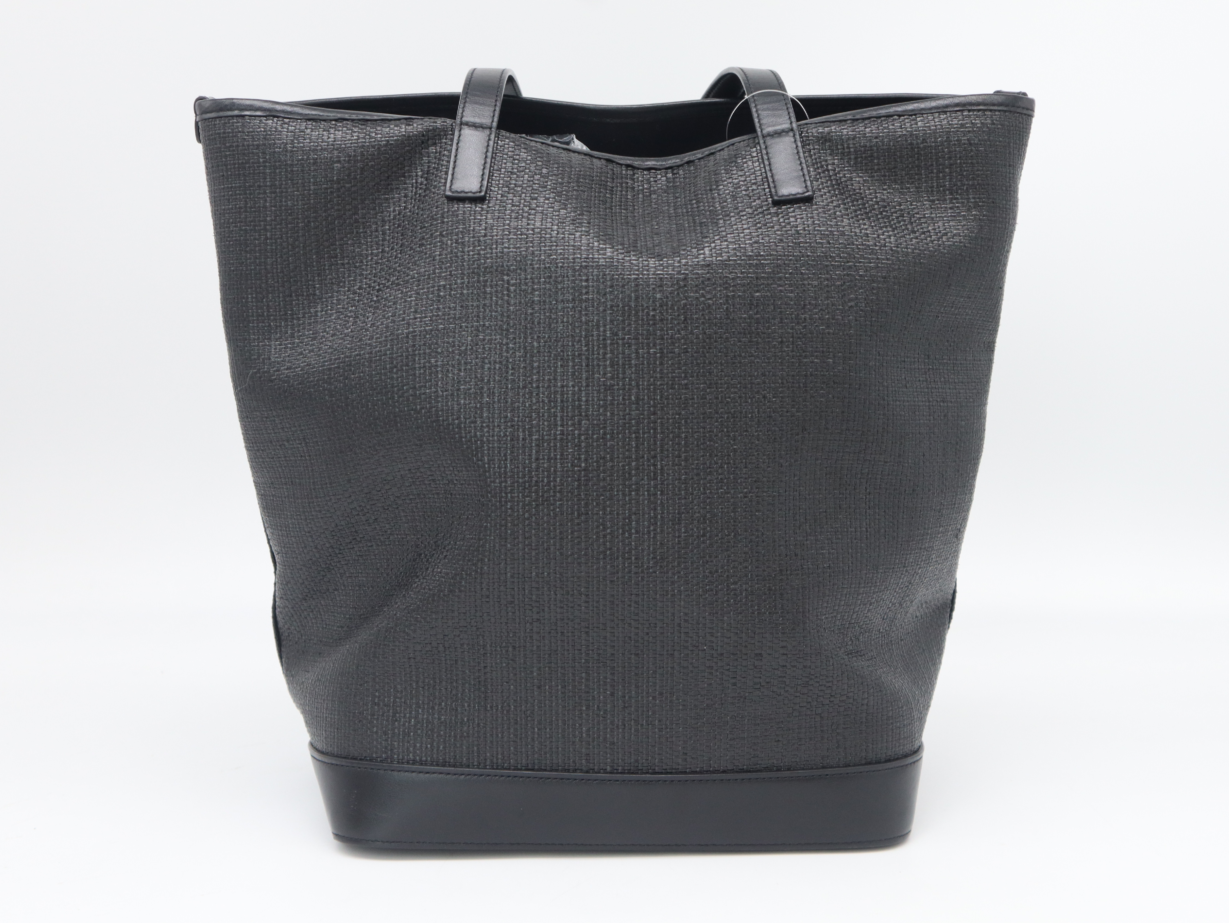 551595 Teddy Raffia x Leather Black Tote Bag — view 2