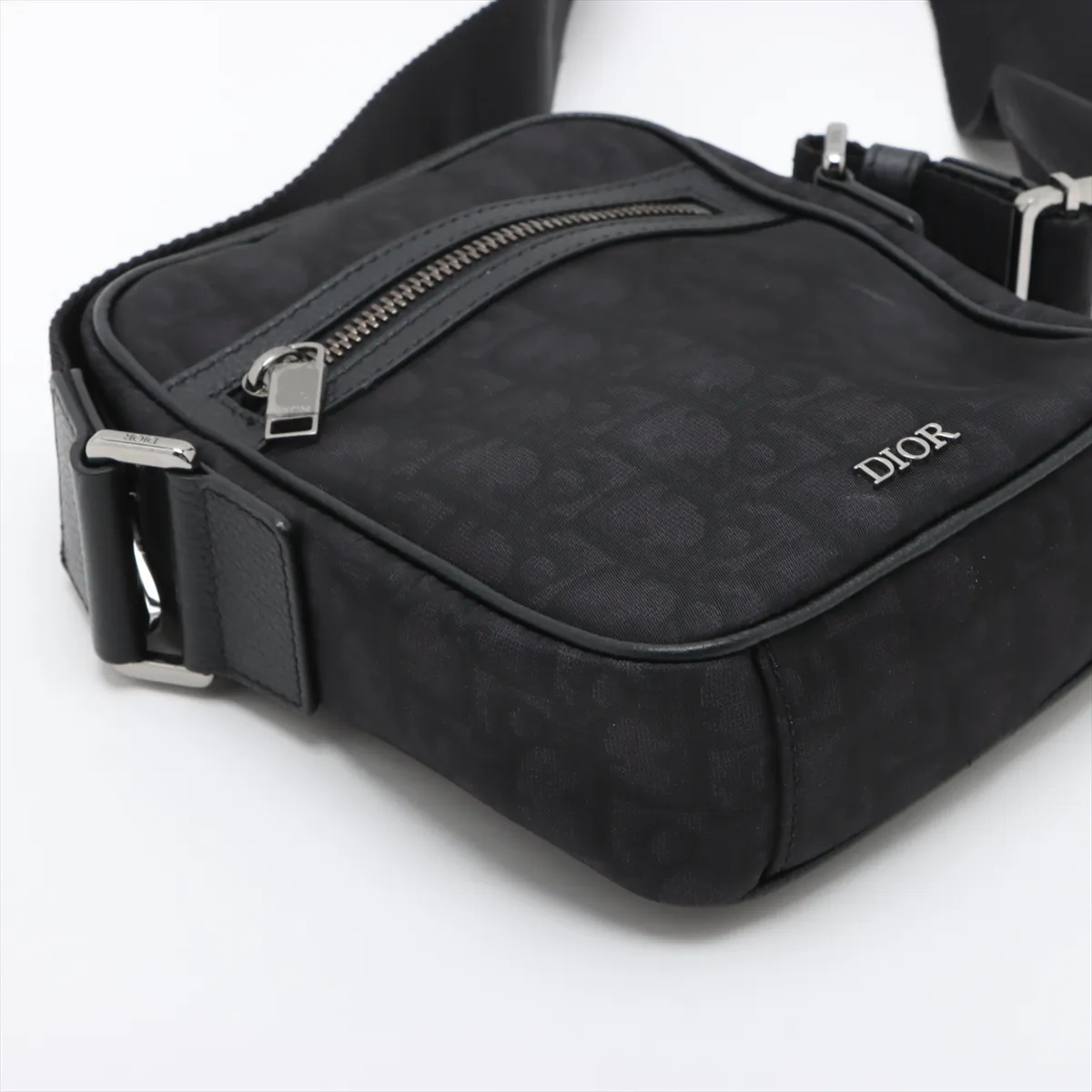 Oblique Nylon x Leather Shoulder Bag, Black — view 4