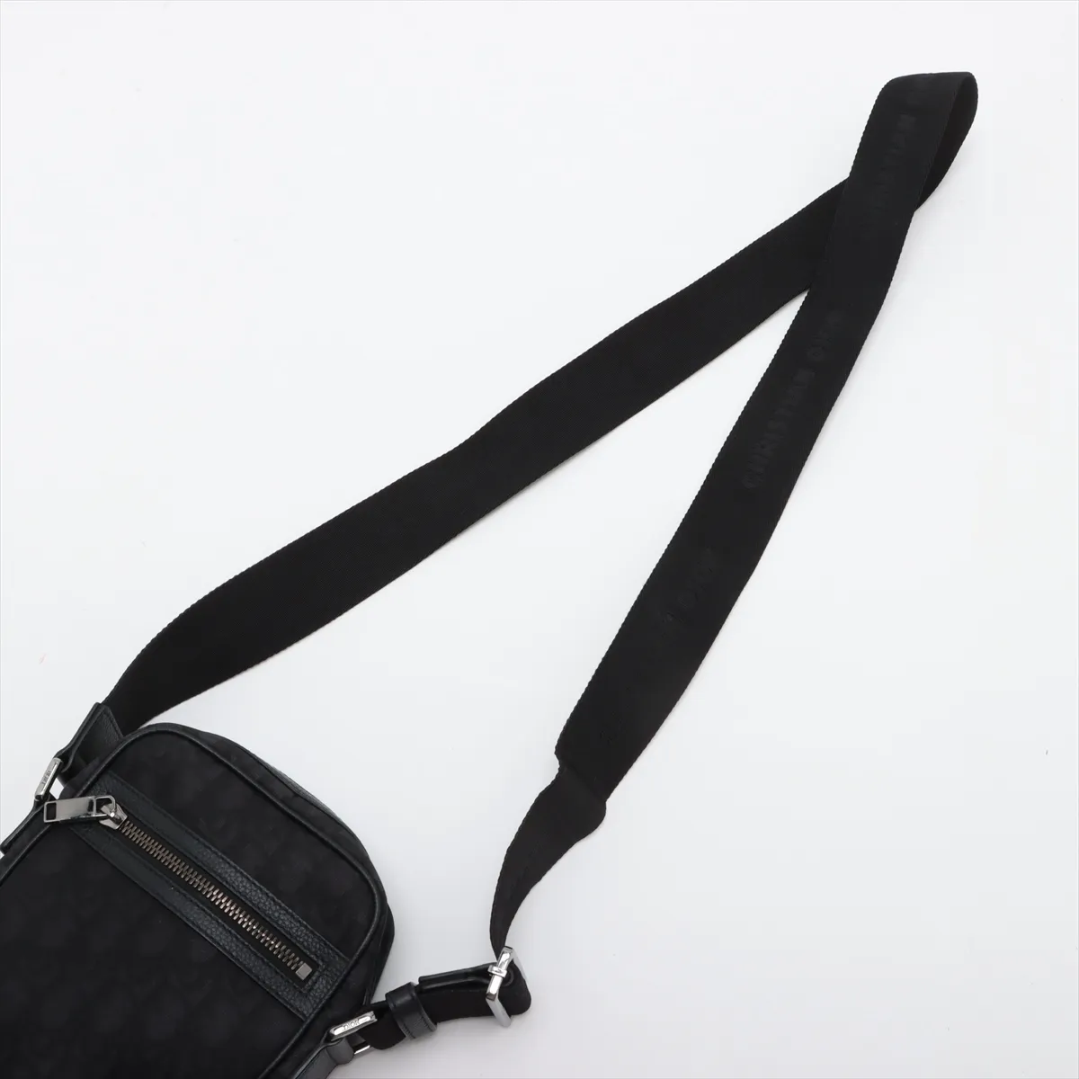 Oblique Nylon x Leather Shoulder Bag, Black — view 5