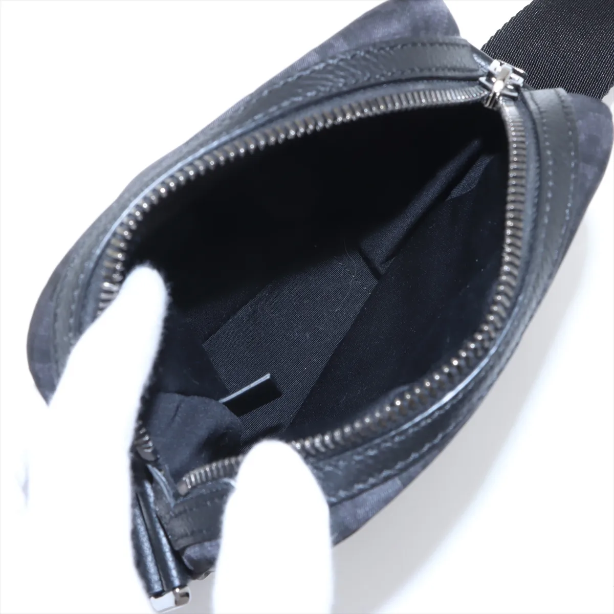 Oblique Nylon x Leather Shoulder Bag, Black — view 6