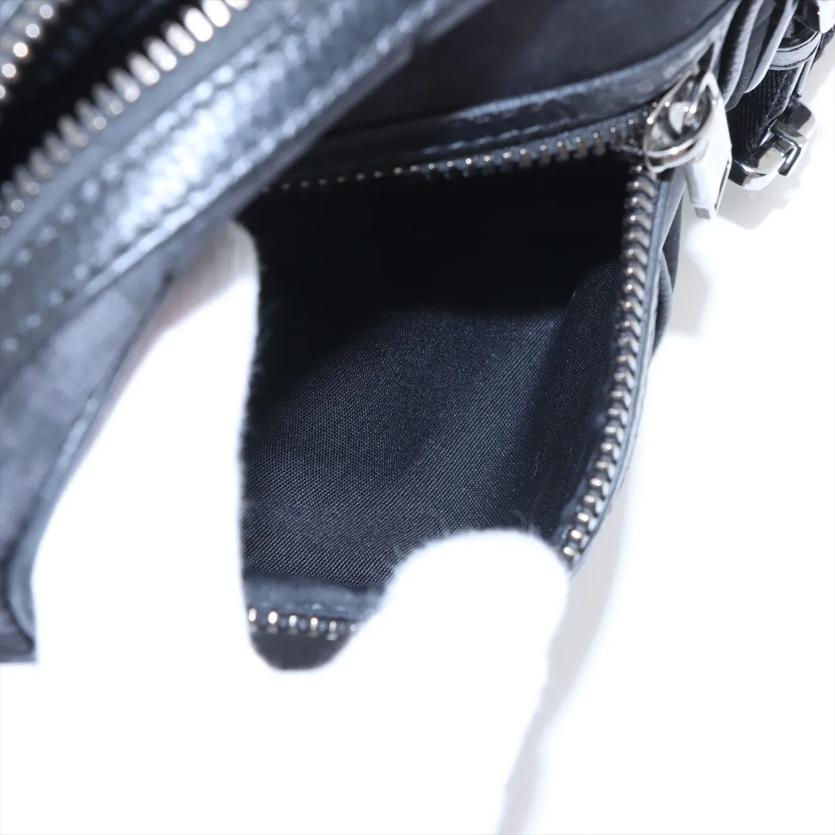Oblique Nylon x Leather Shoulder Bag, Black — view 7