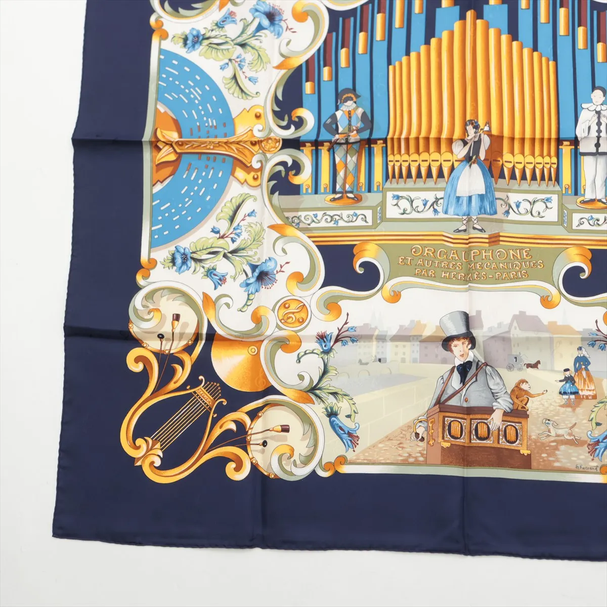Carre 90 ORGAUPHONE ET AUTRES MECANNIQUES (Pipe Organ and Clockwork Instruments) Scarf, Silk, Navy, — view 5
