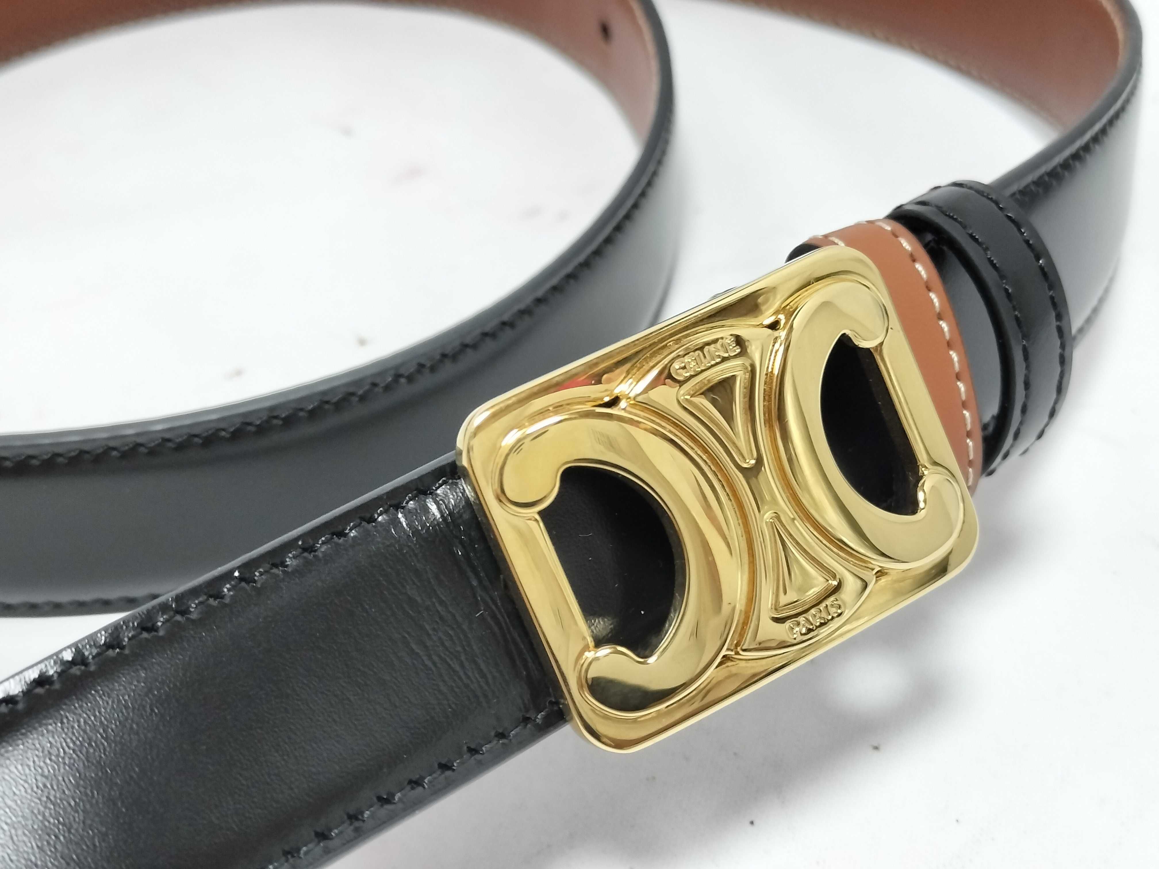 Triomphe Belt, Black/Brown, Gold Hardware — view 2