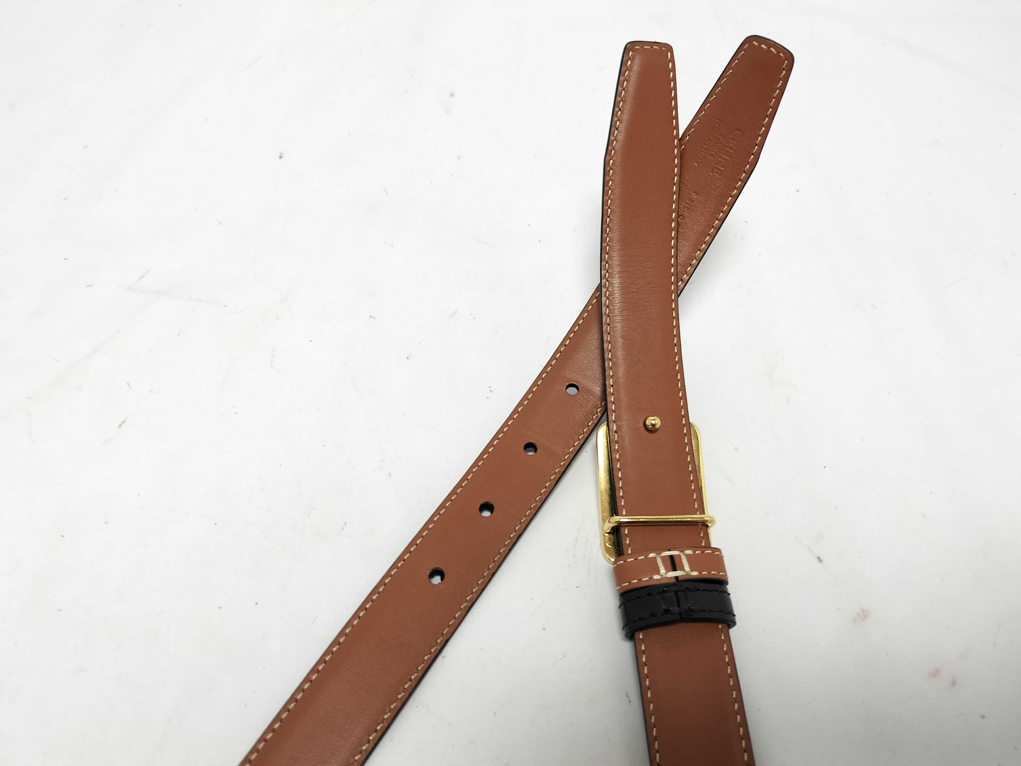 Triomphe Belt, Black/Brown, Gold Hardware — view 3