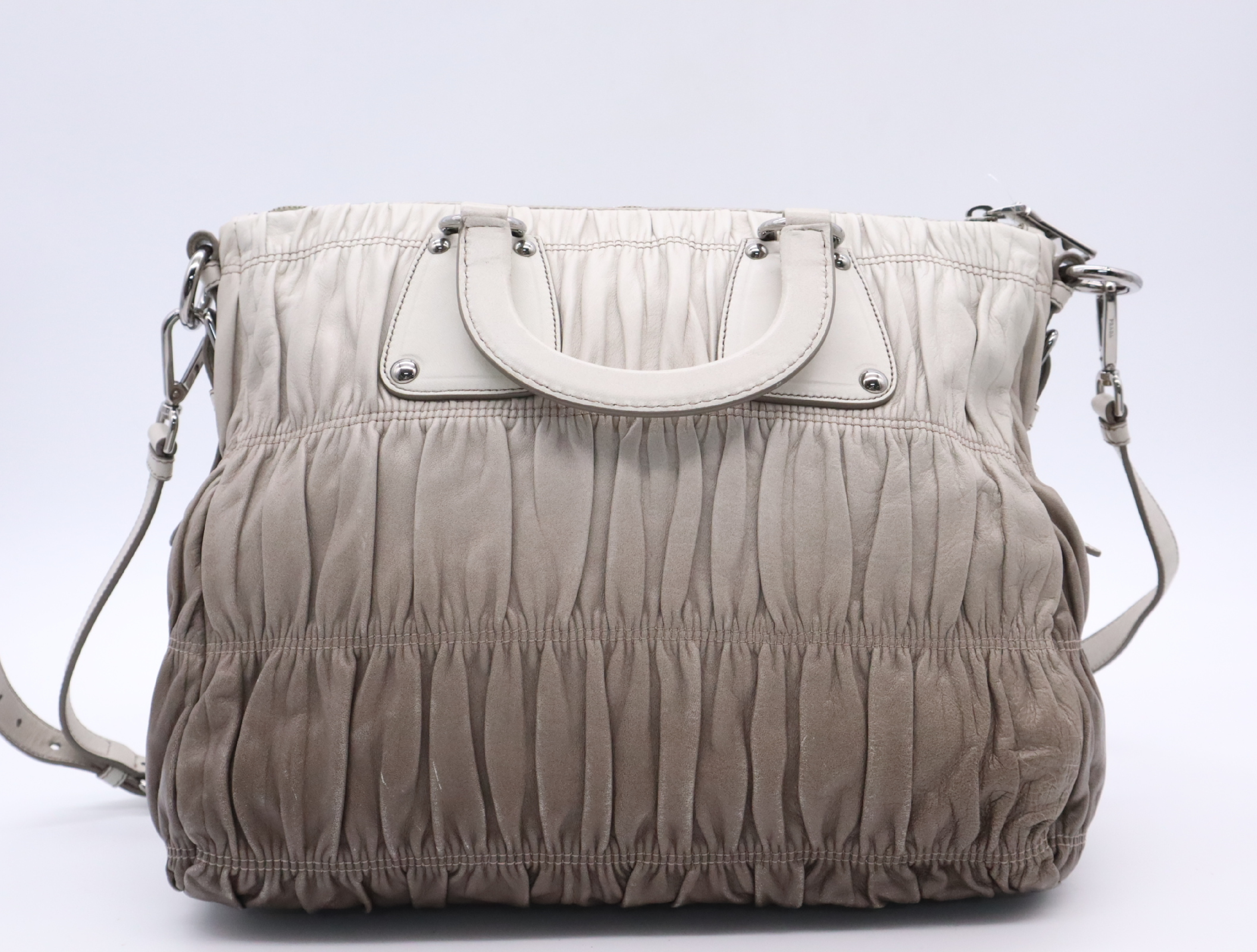 BN1936 Leather 2-Way Handbag with Shoulder Strap, Dust Bag, Charm, and Guarantee Card - Gray Handbag — view 2