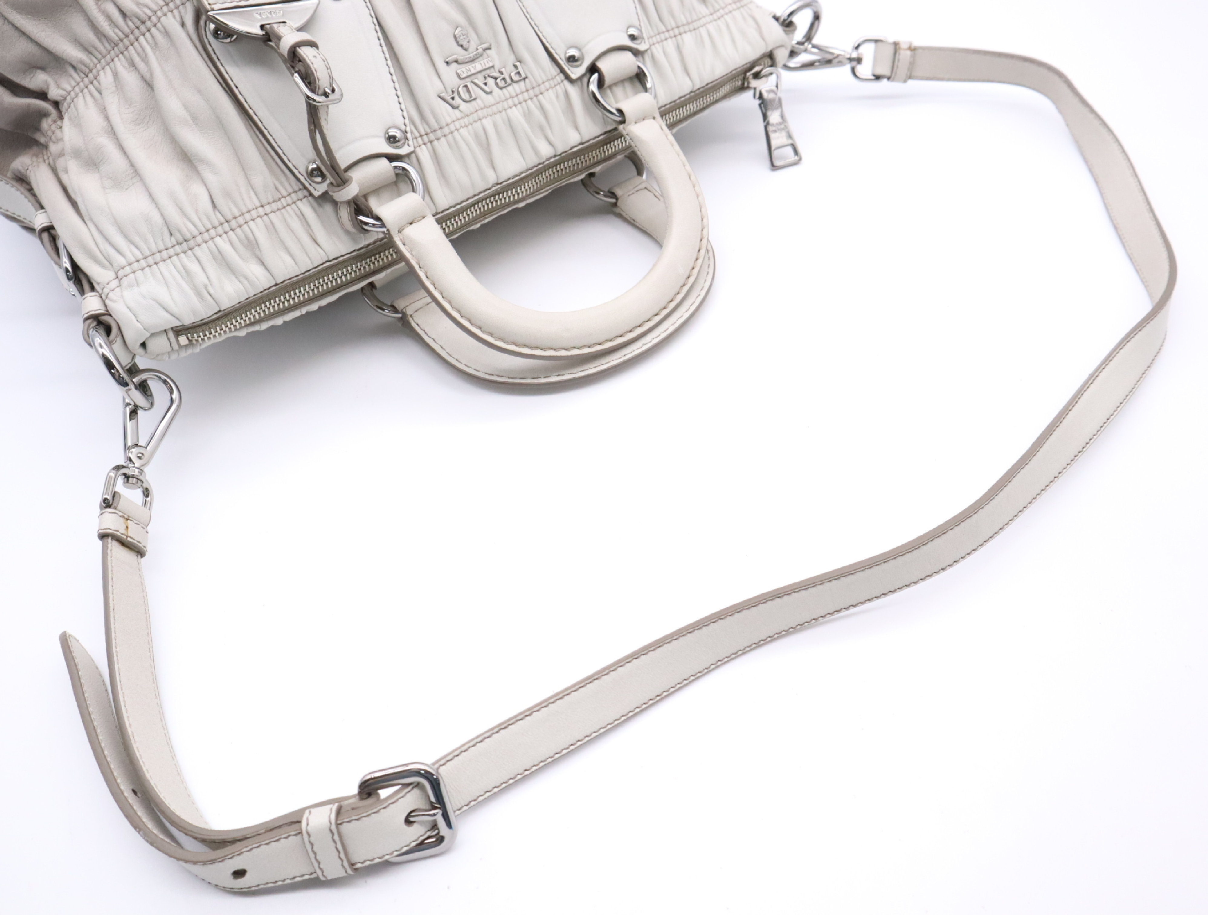 BN1936 Leather 2-Way Handbag with Shoulder Strap, Dust Bag, Charm, and Guarantee Card - Gray Handbag — view 10