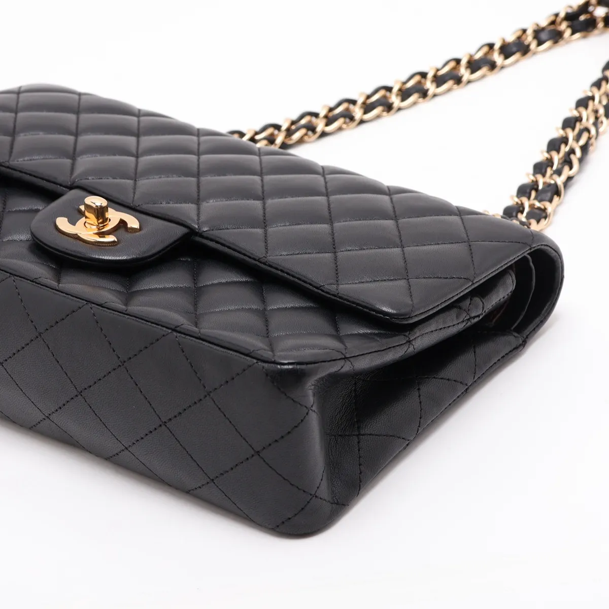 Matelassé 25 Lambskin Double Flap Double Chain Bag, Black with Gold Hardware, 18847108, Serial Number 18-series, A01112 — view 3