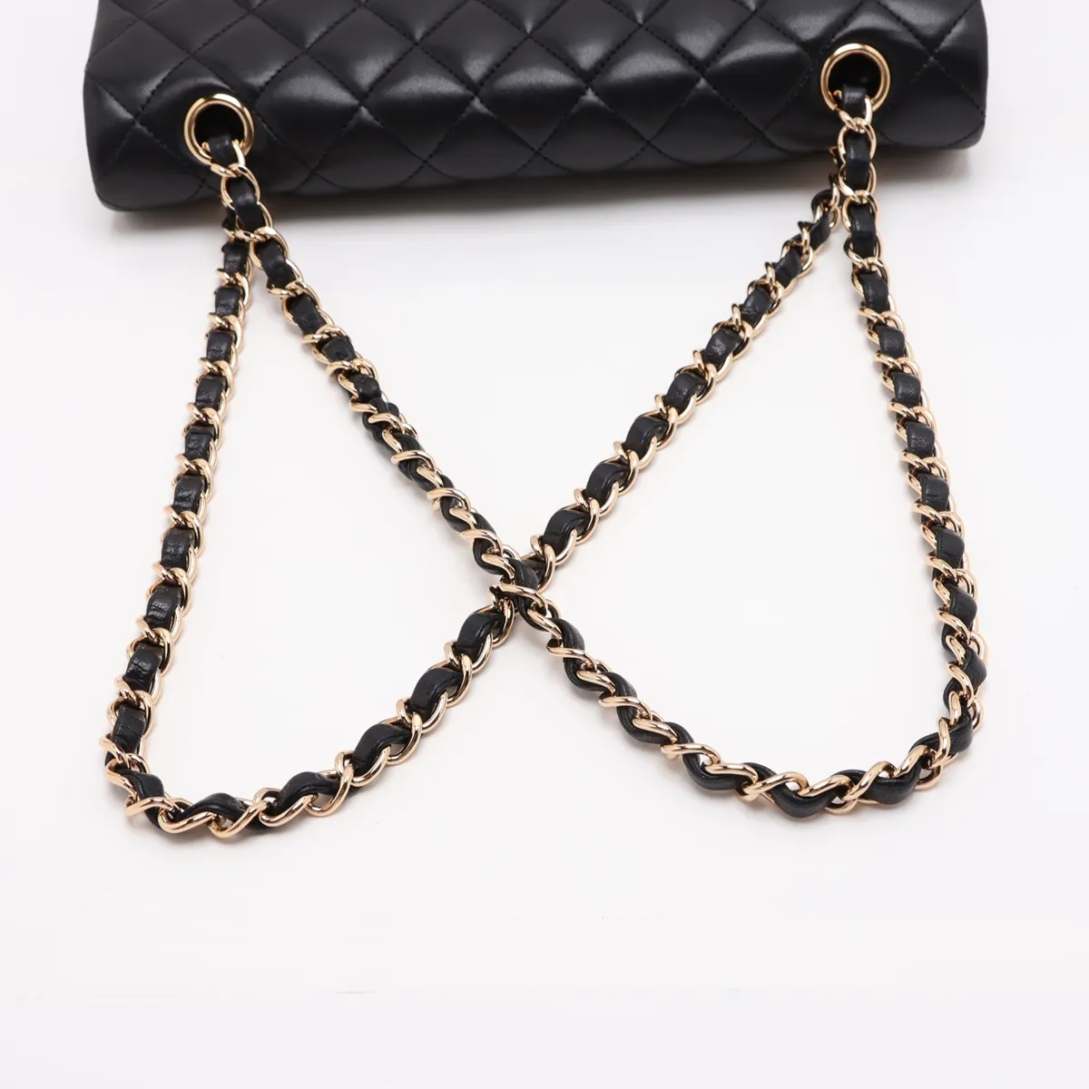 Matelassé 25 Lambskin Double Flap Double Chain Bag, Black with Gold Hardware, 18847108, Serial Number 18-series, A01112 — view 5