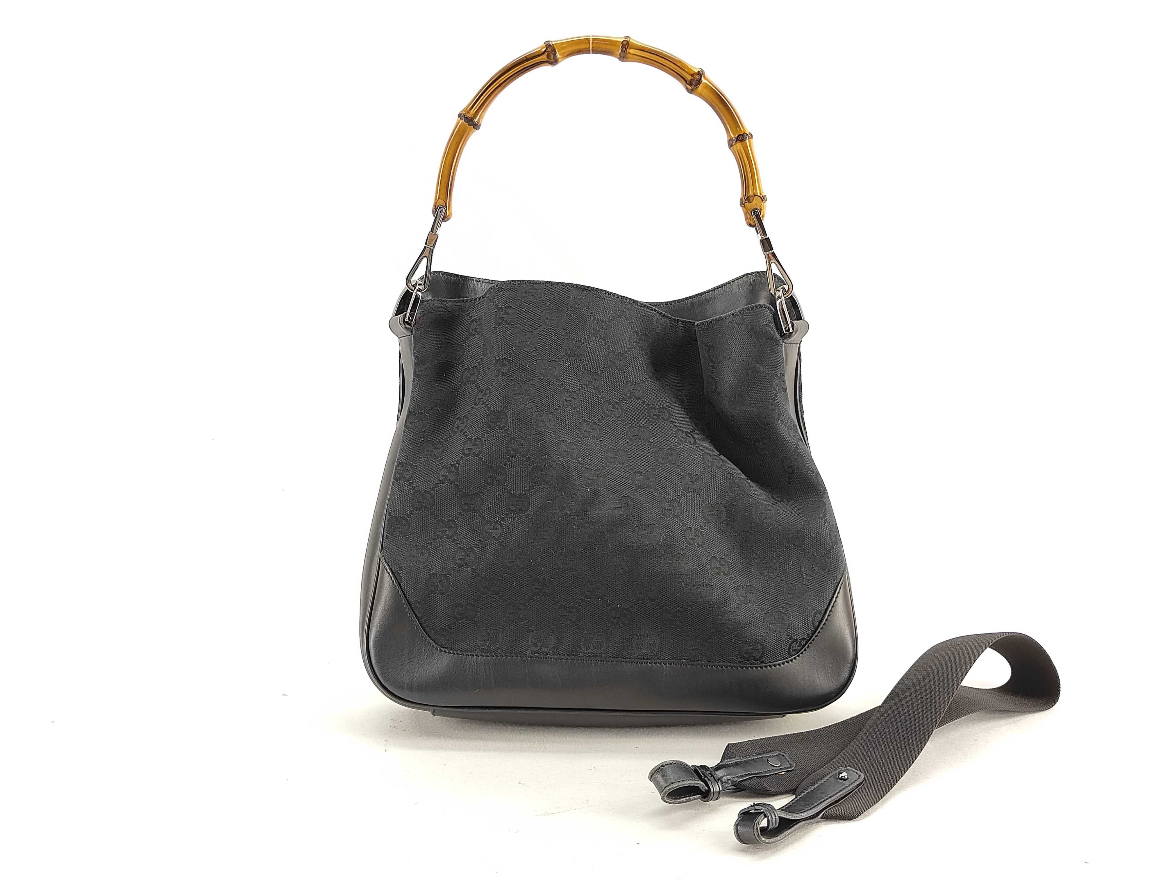 Bamboo Shoulder Bag, Black GG Canvas Tote Bag