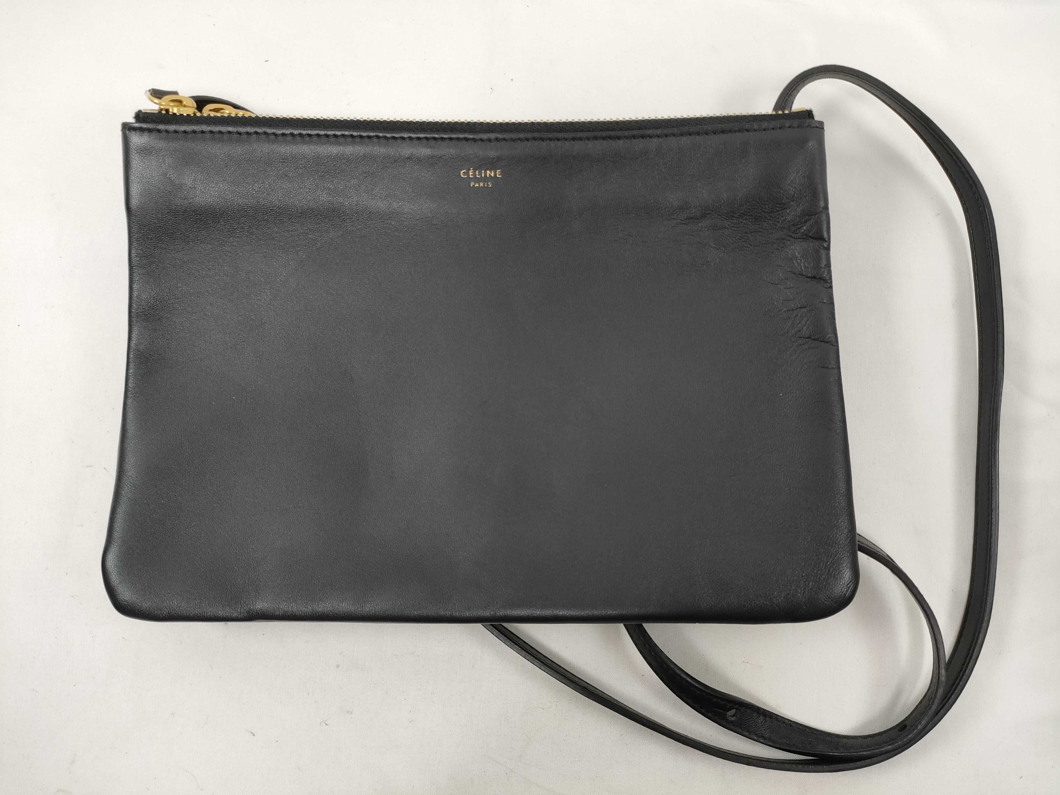 Trio Medium Pouch, Black Leather, Gold Hardware, Shoulder Bag, Women's Shoulder Bag