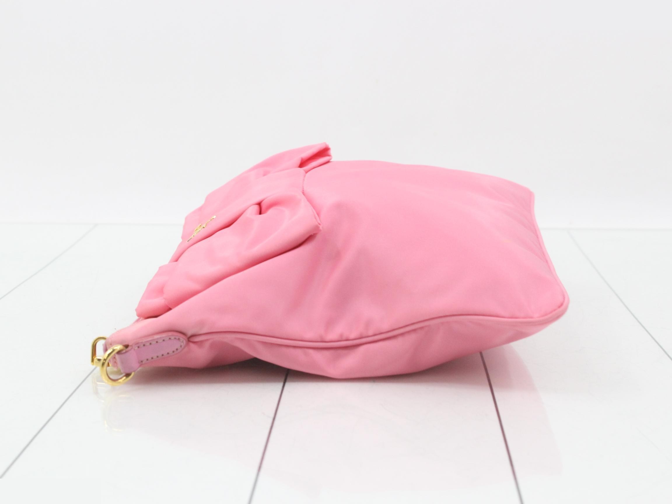 nylon shoulder bag, pink, ribbon motif. — view 4