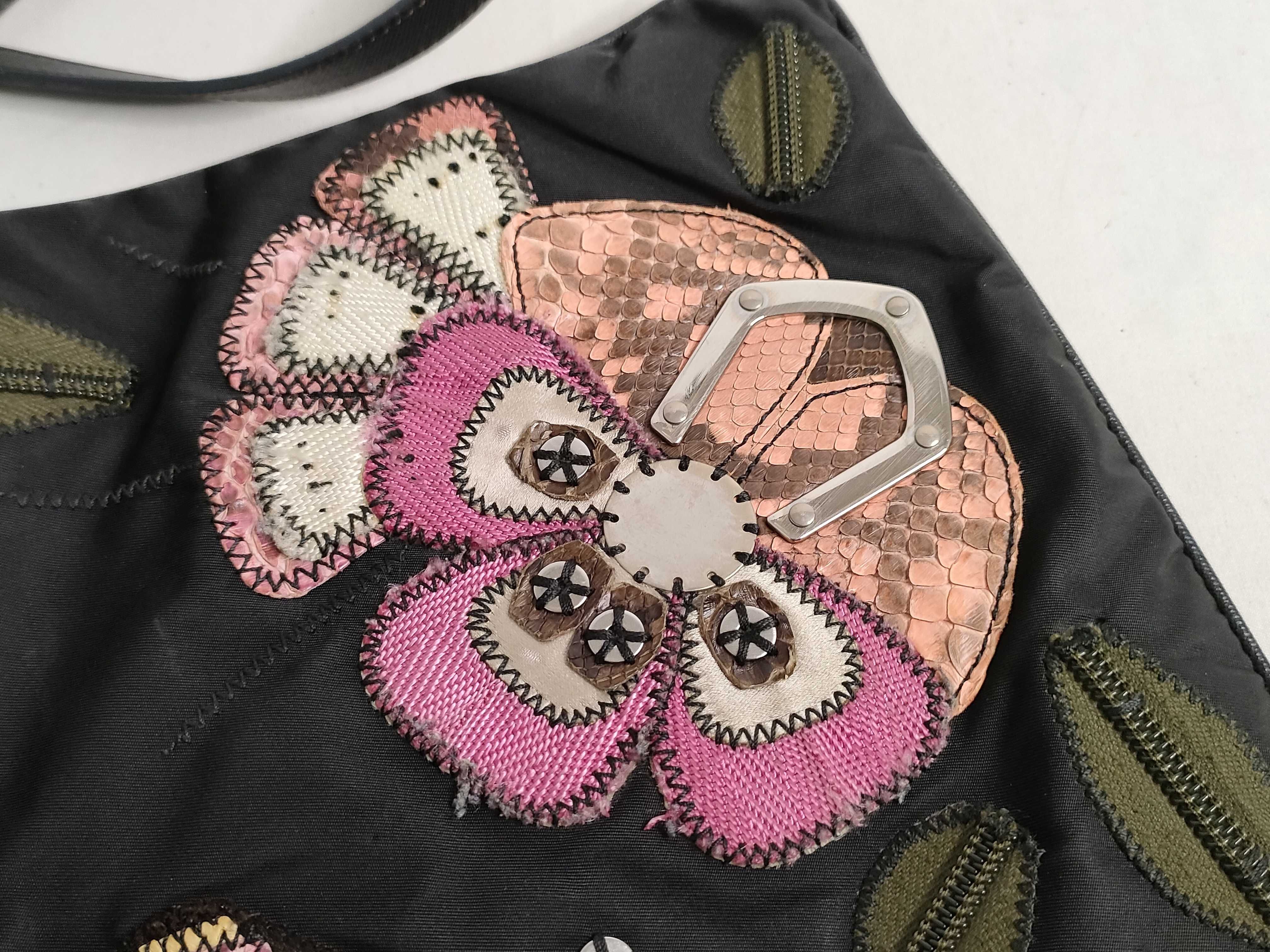 Nylon Prada Flower Embroidered Shoulder Bag Nylon Black Shoulder Bag — view 14